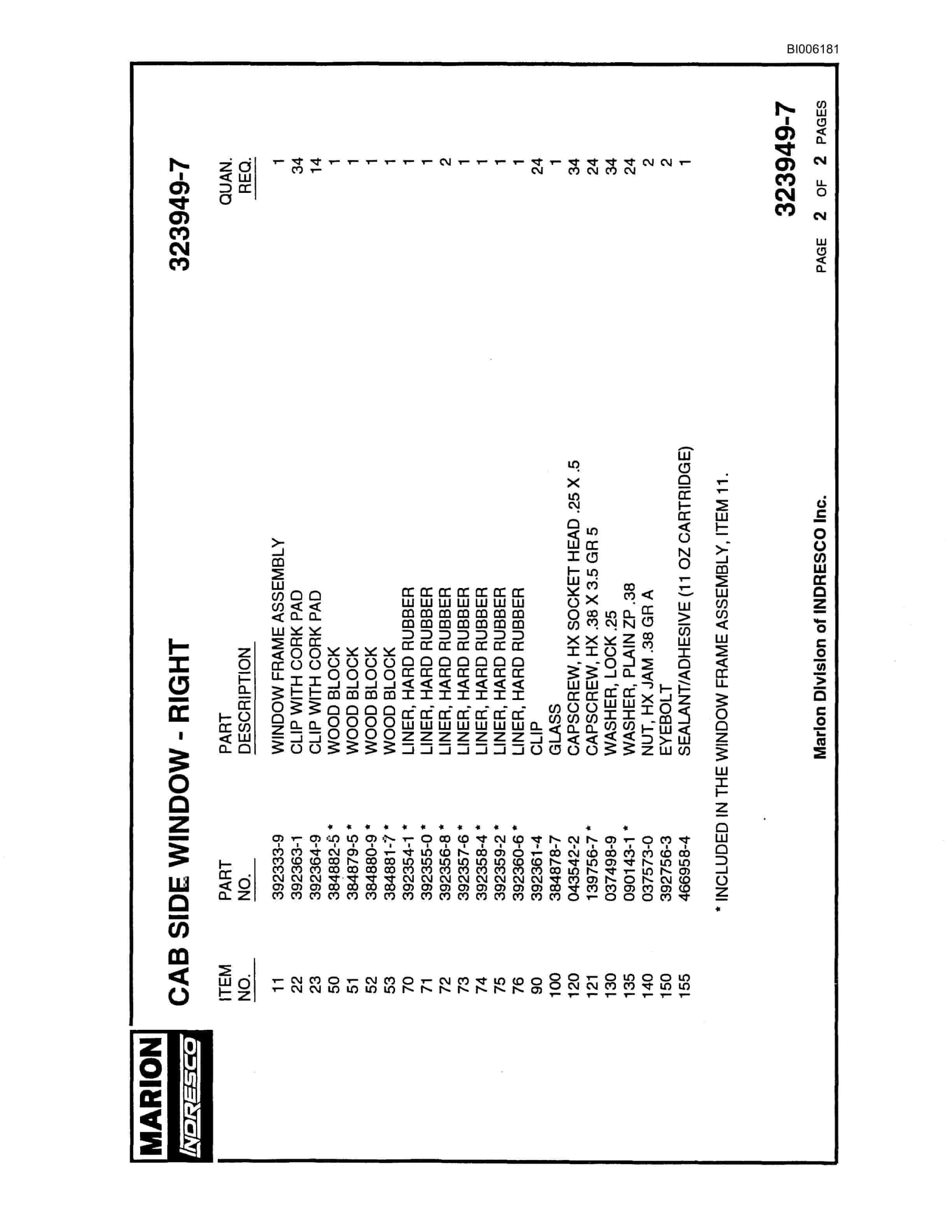 Bucyrus Marion 7820 Walking Dragline Parts Catalog BI006181-4