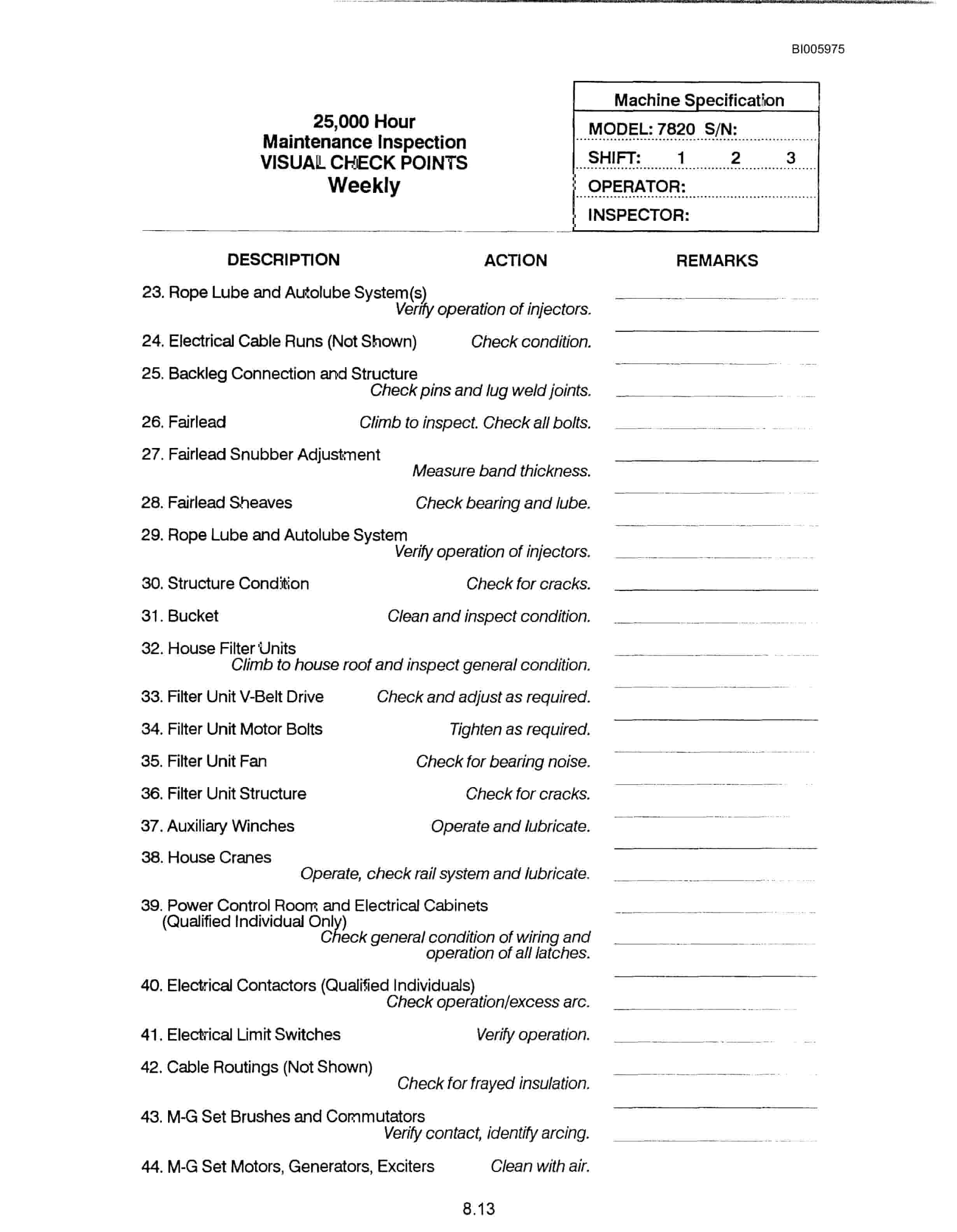 Bucyrus Marion 7820 Walking Dragline Technical Manual BI005975-5