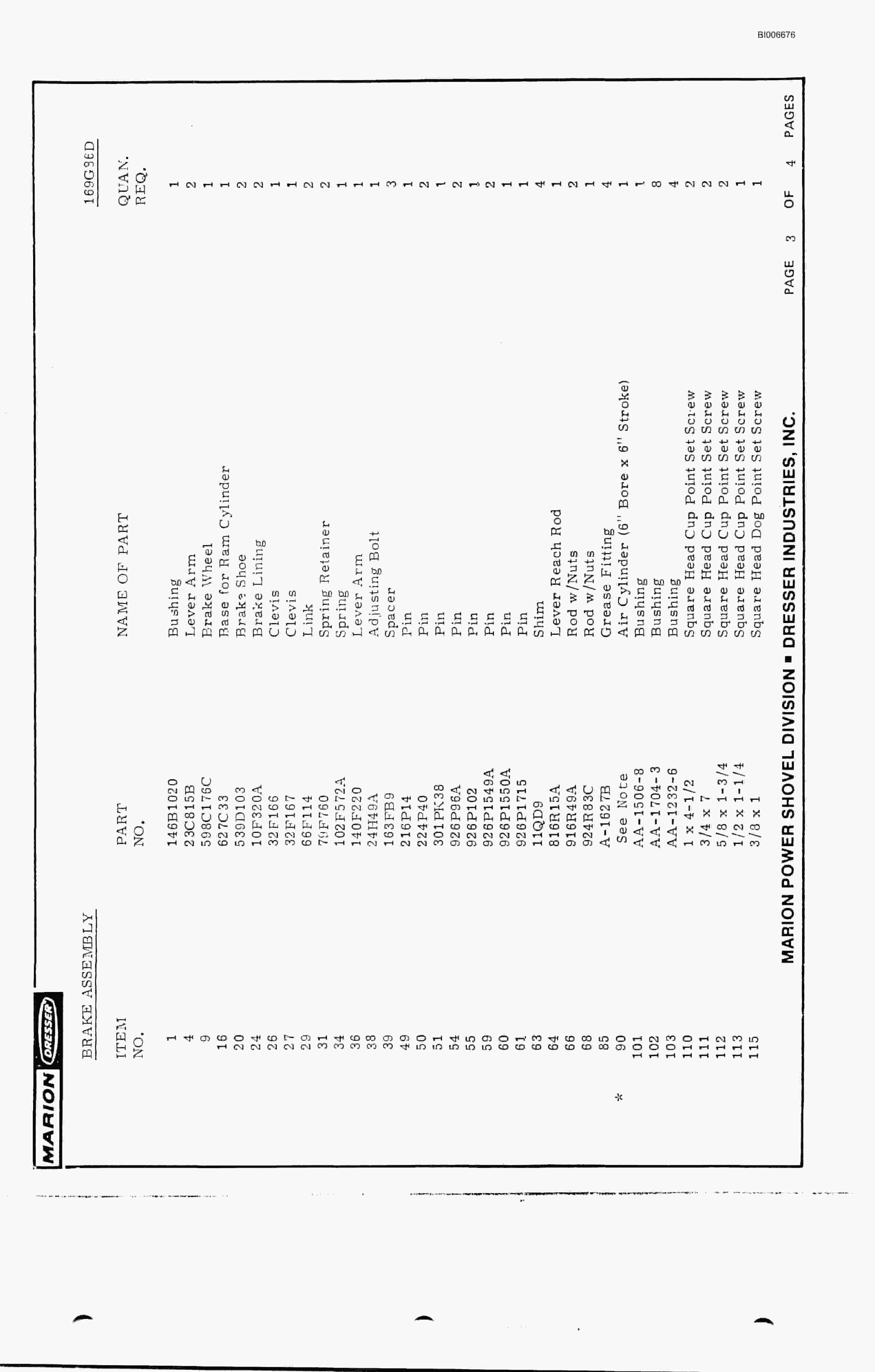 Bucyrus Marion 8050 Parts Catalog BI006676-4