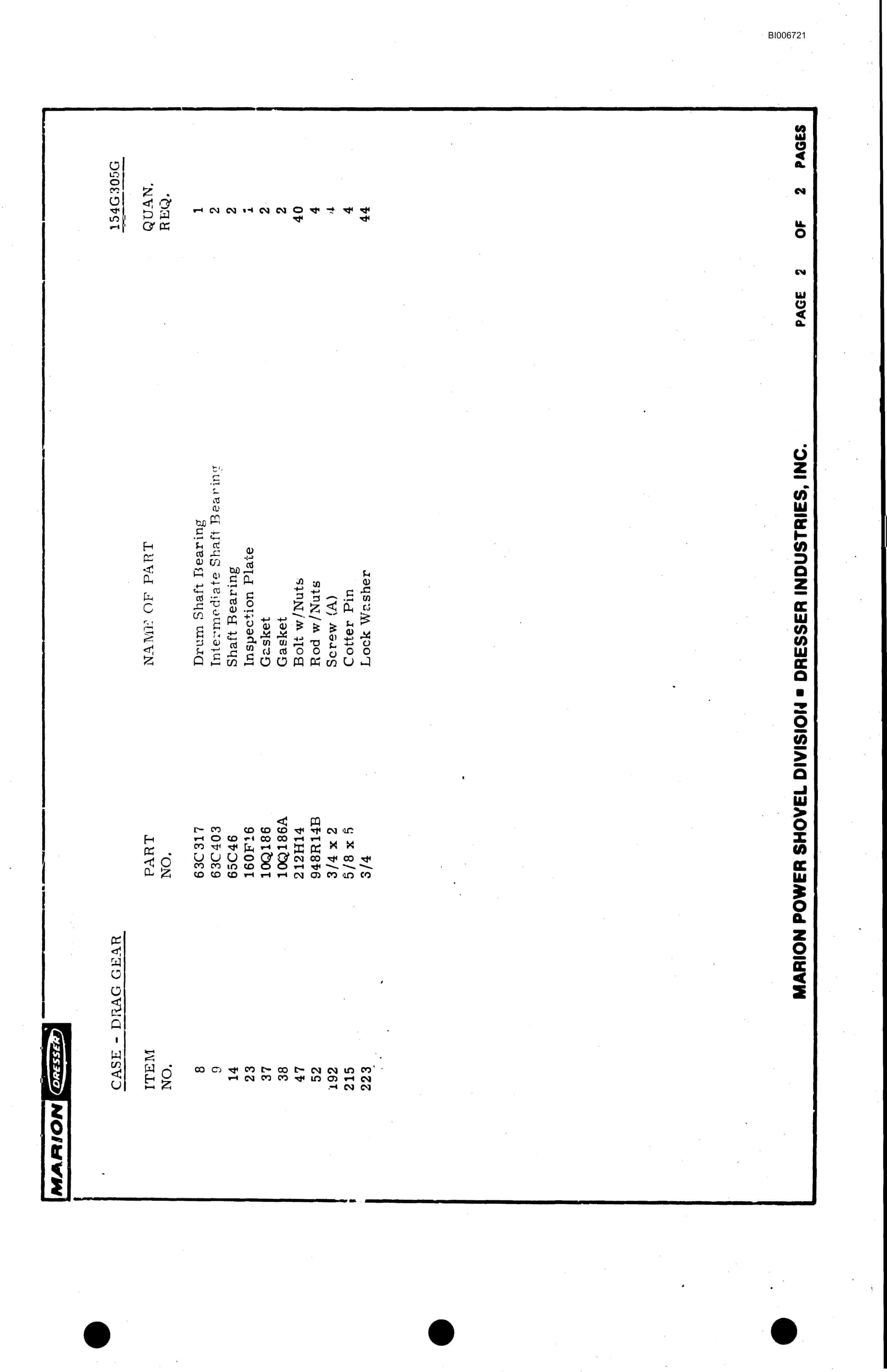 Bucyrus Marion 8050 Parts Catalog BI006721-2