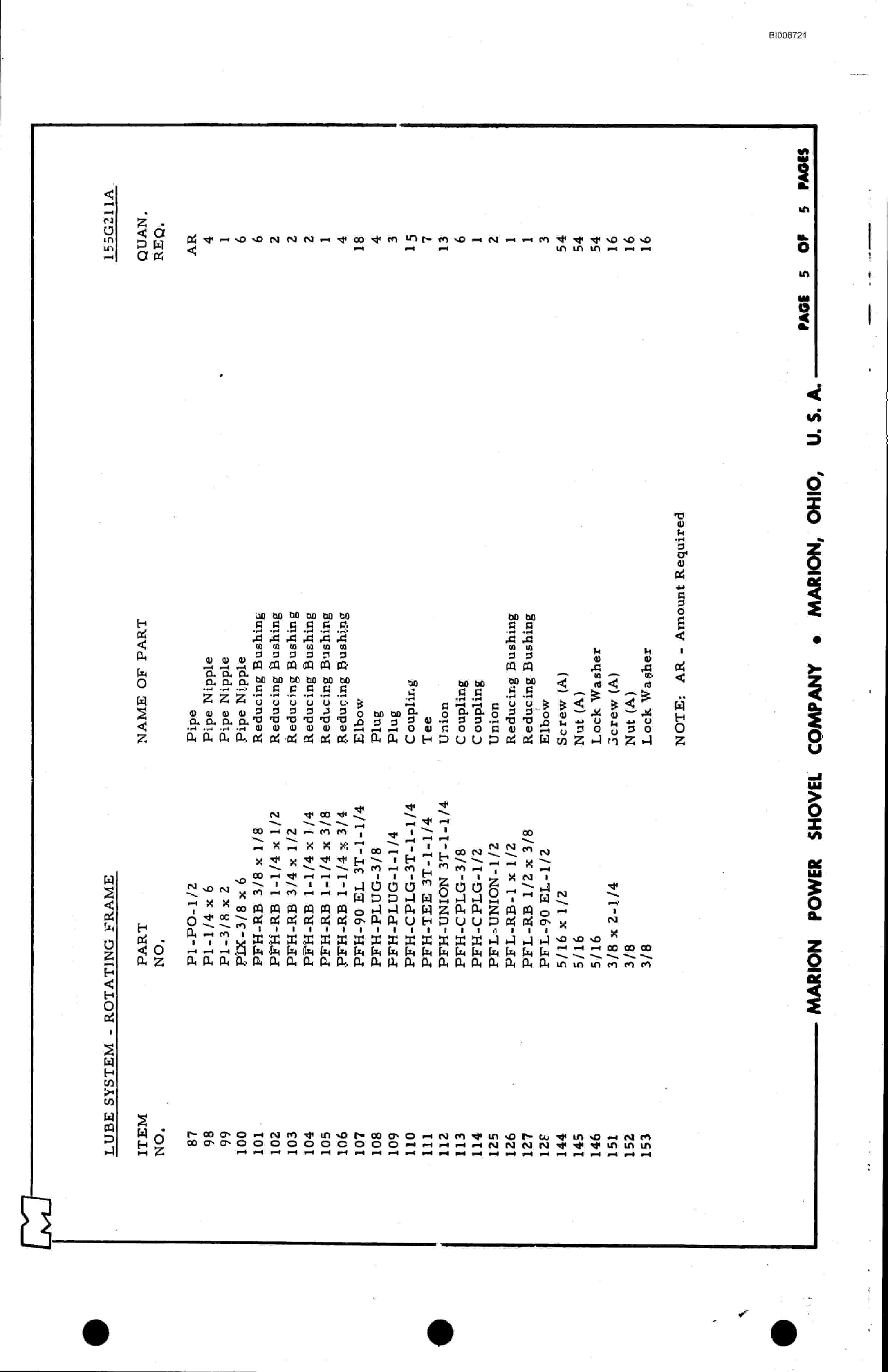 Bucyrus Marion 8050 Parts Catalog BI006721-3