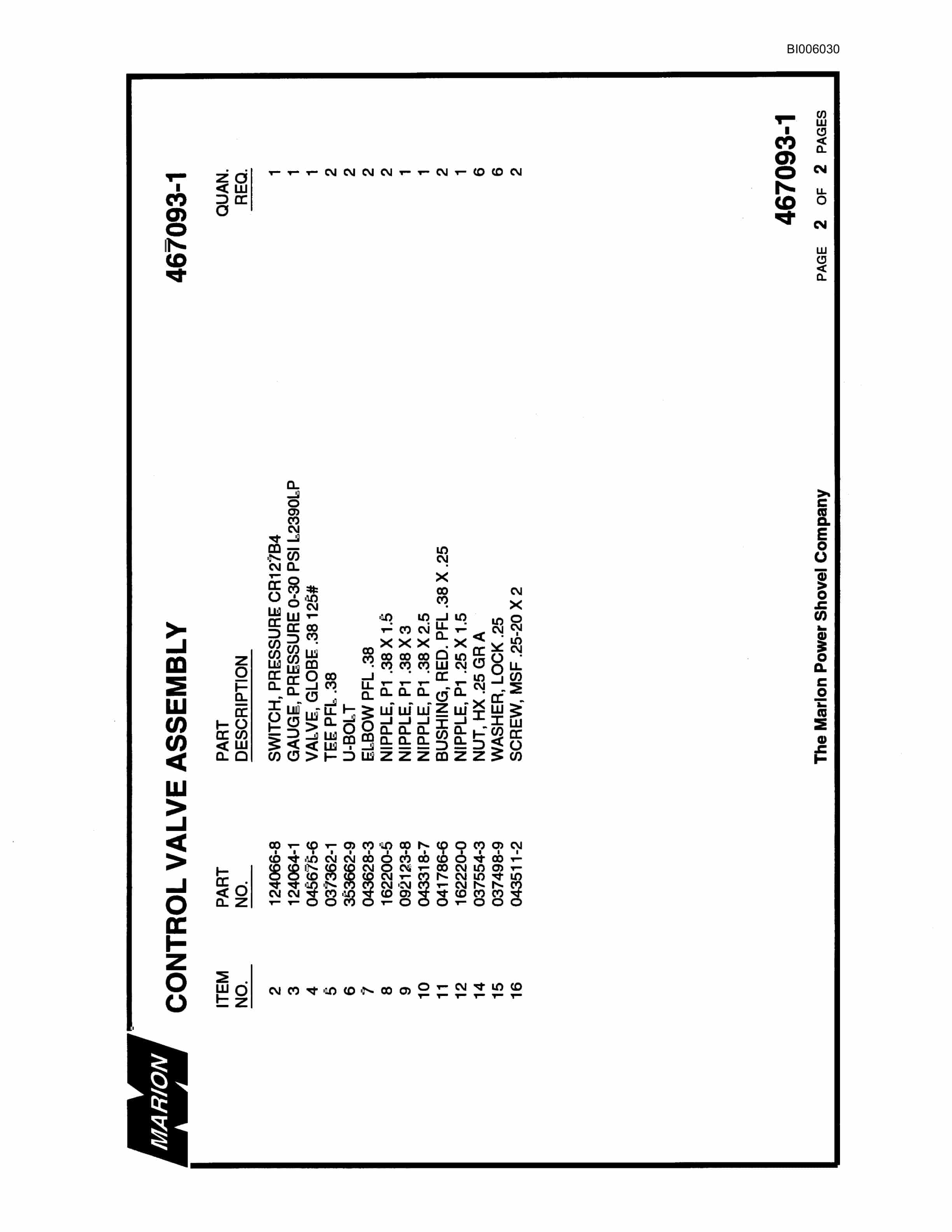 Bucyrus Marion 8200 Walking Dragline Parts Catalog BI006030-3