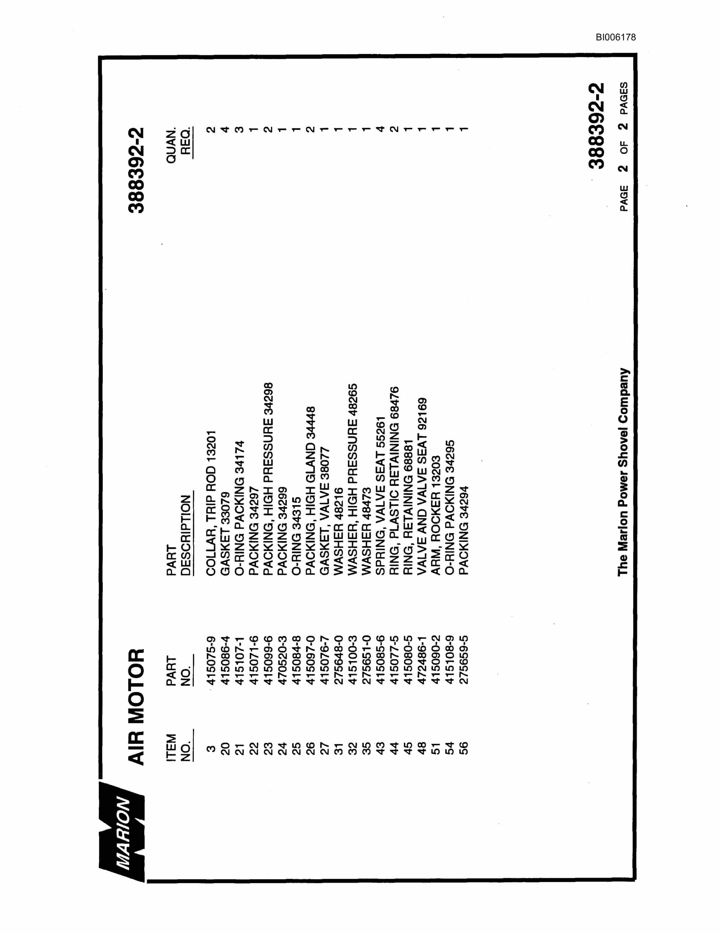 Bucyrus Marion 8200 Walking Dragline Parts Catalog BI006178-2