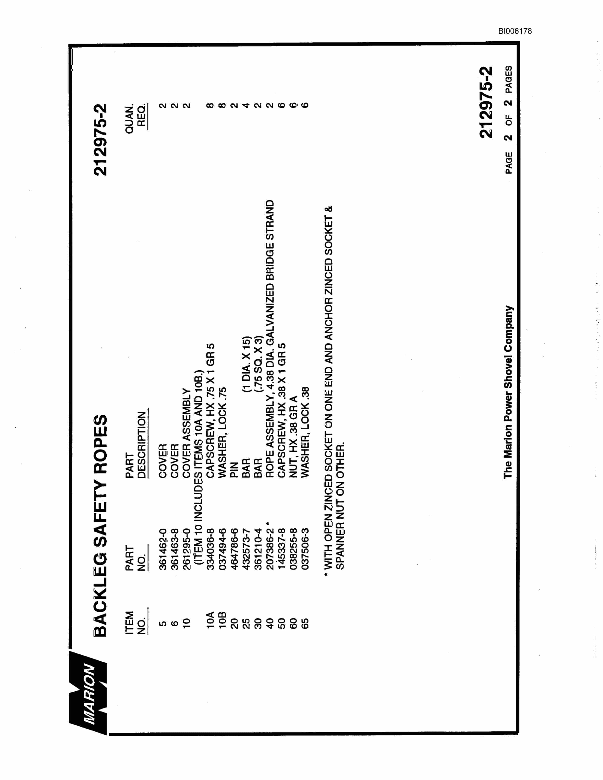 Bucyrus Marion 8200 Walking Dragline Parts Catalog BI006178-3