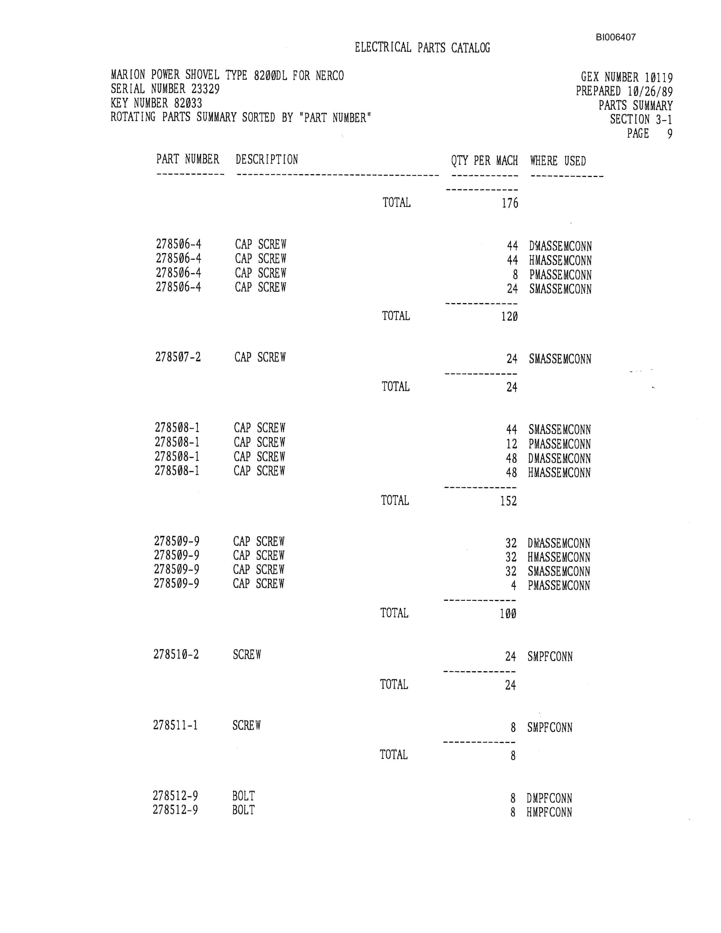 Bucyrus Marion 8200 Walking Dragline Parts Catalog BI006407-3