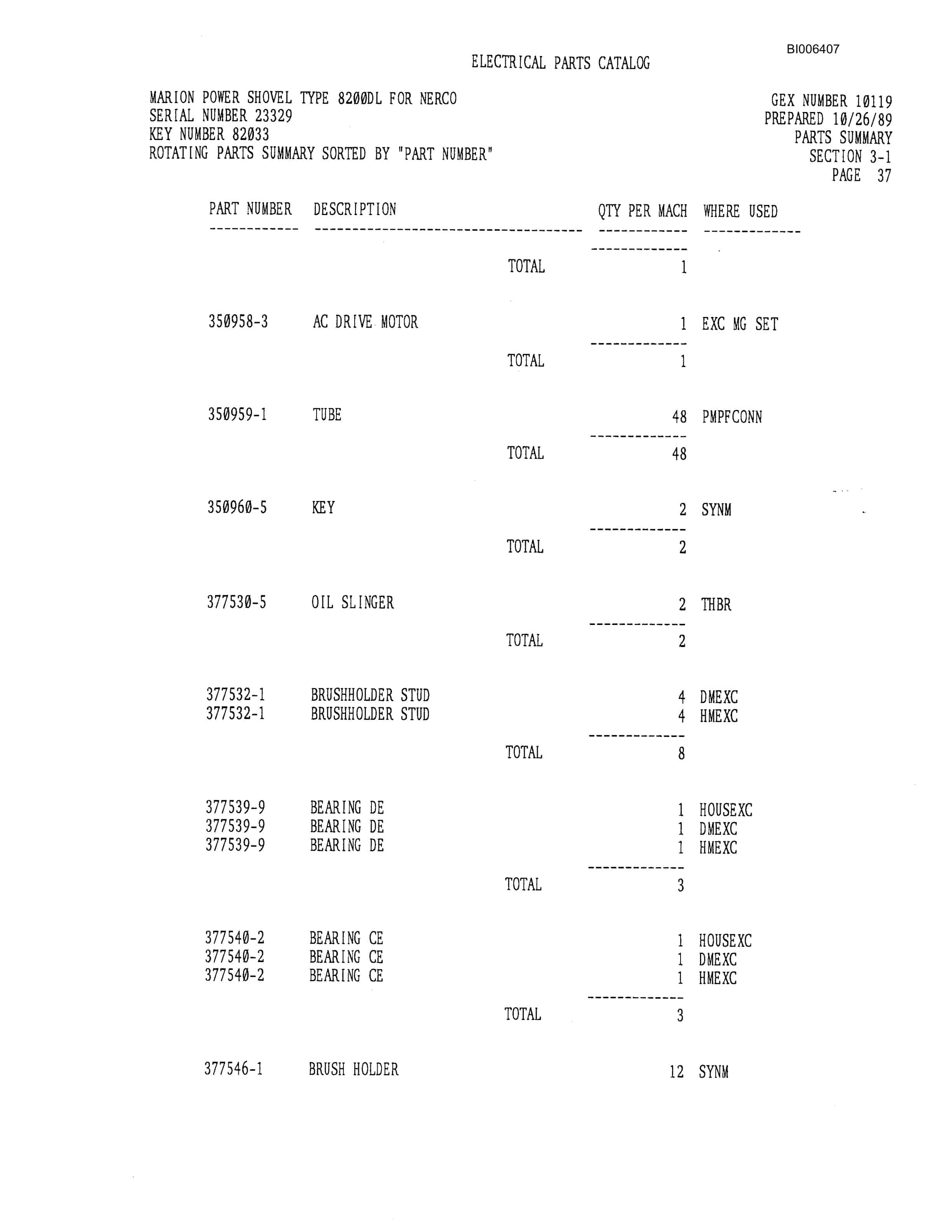 Bucyrus Marion 8200 Walking Dragline Parts Catalog BI006407-4