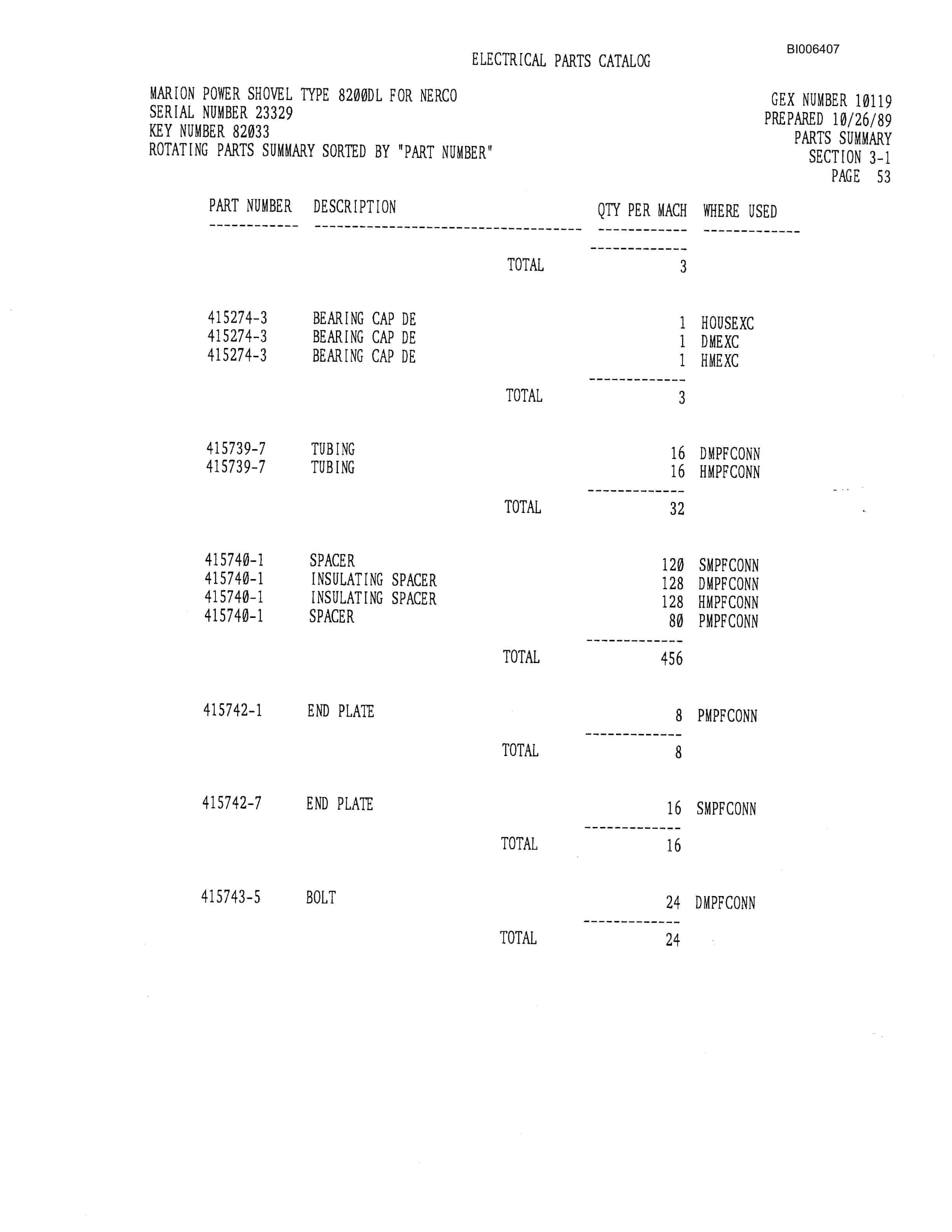 Bucyrus Marion 8200 Walking Dragline Parts Catalog BI006407-5