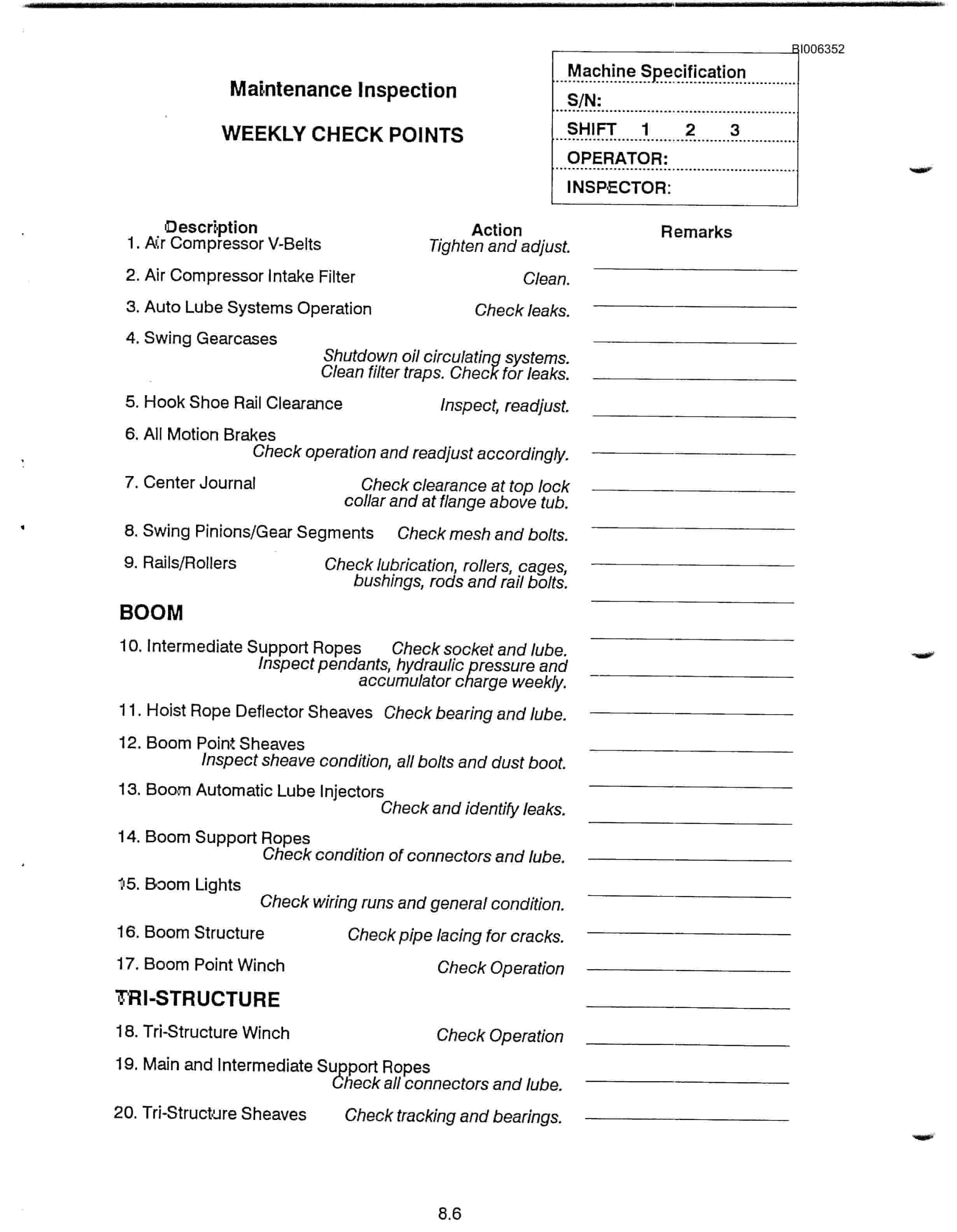 Bucyrus Marion 8200 Walking Dragline Technical Manual BI006352-5