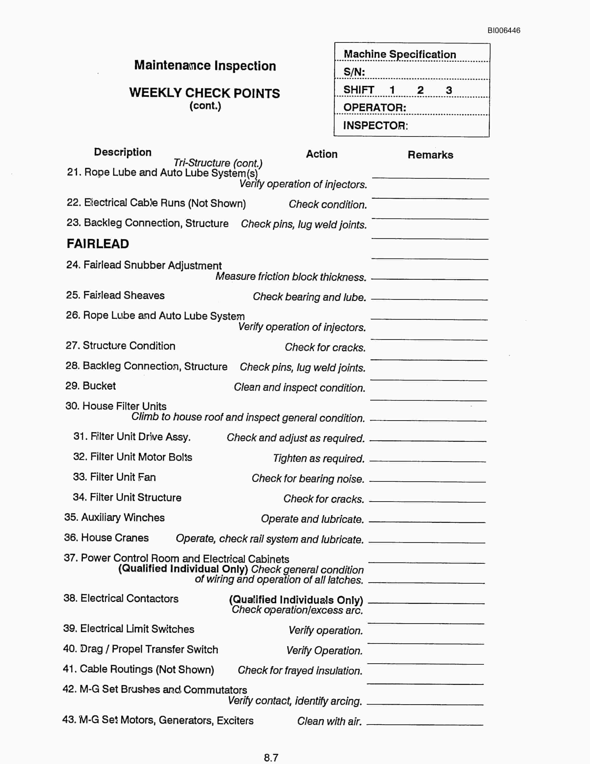 Bucyrus Marion 8200 Walking Dragline Technical Manual BI006446-5