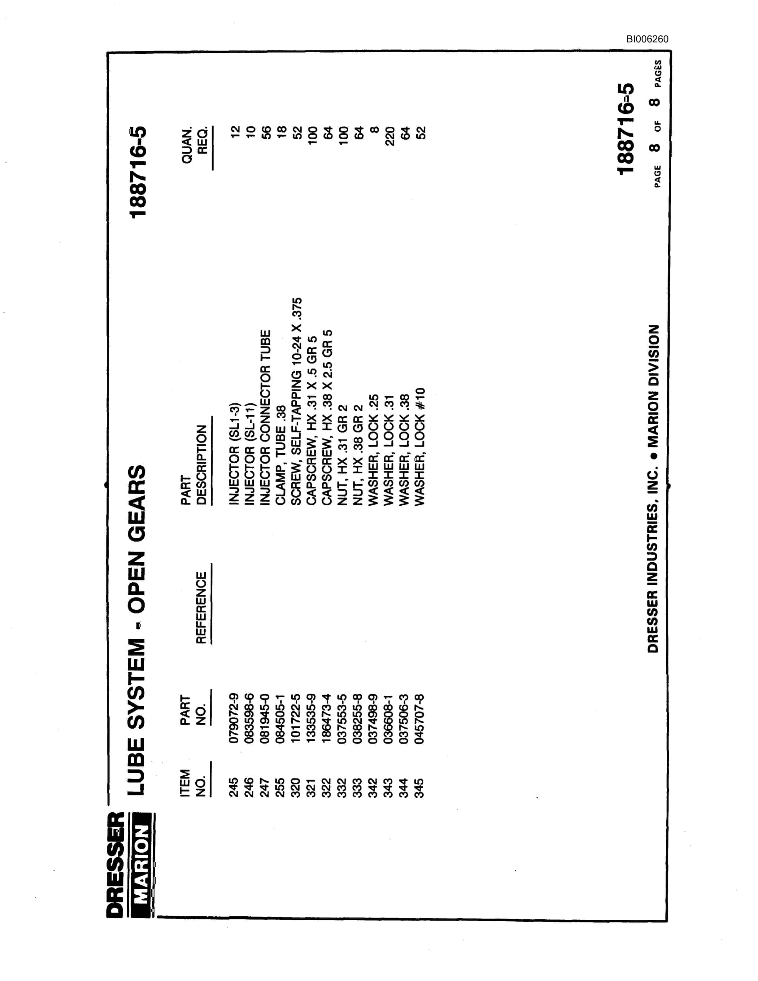 Bucyrus Marion 8750 Walking Dragline Parts Catalog BI006260-5