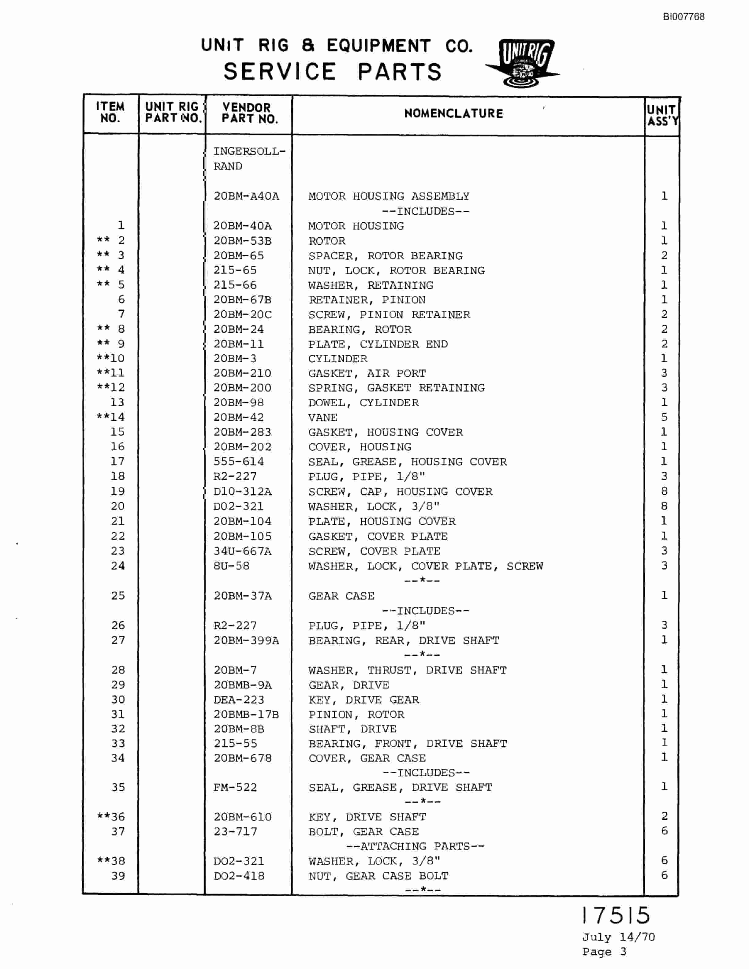 Bucyrus Mark 30 Parts Catalog BI007768-4