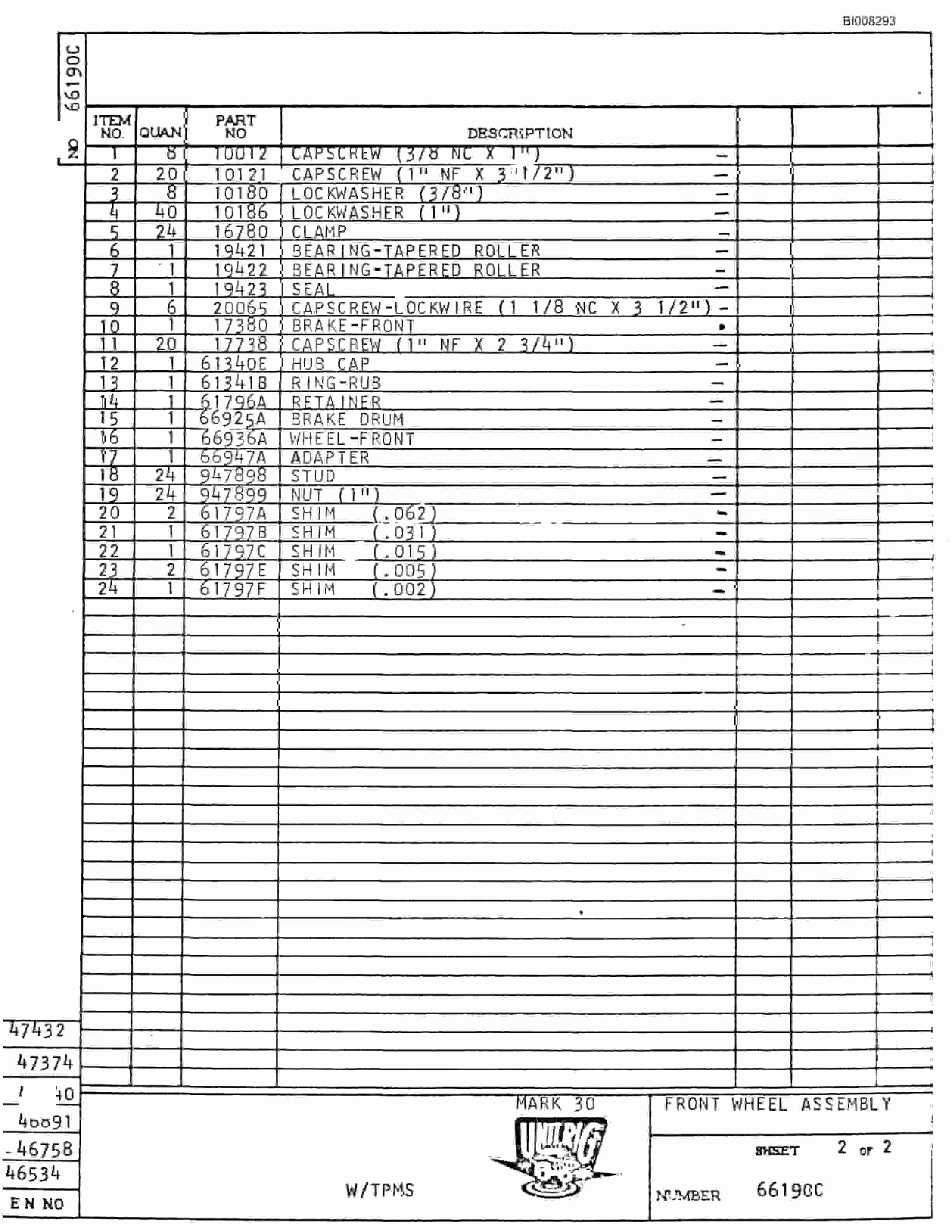 Bucyrus Mark 30 Parts Catalog BI008293-2