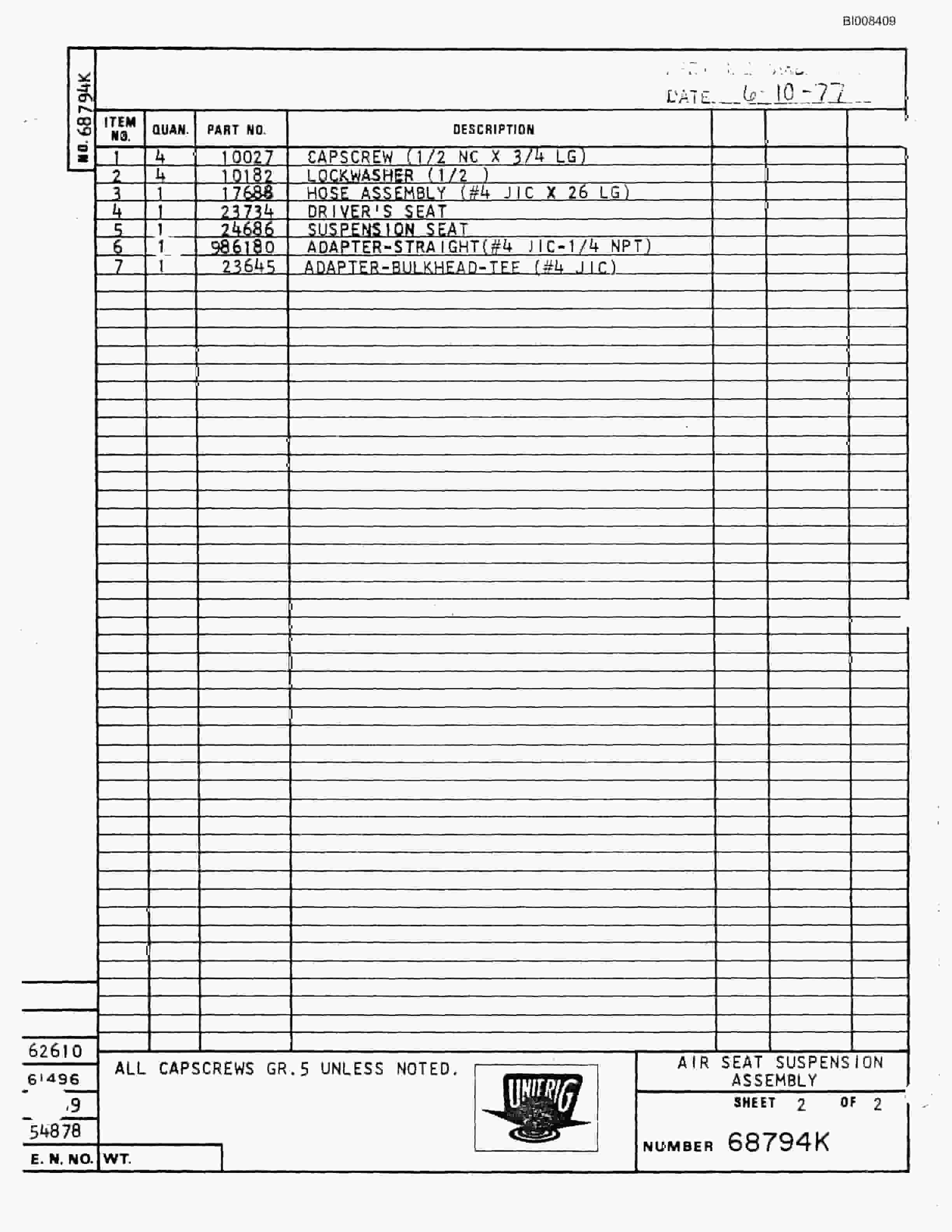 Bucyrus Mark 36 Assembly Parts Catalog BI008409-2