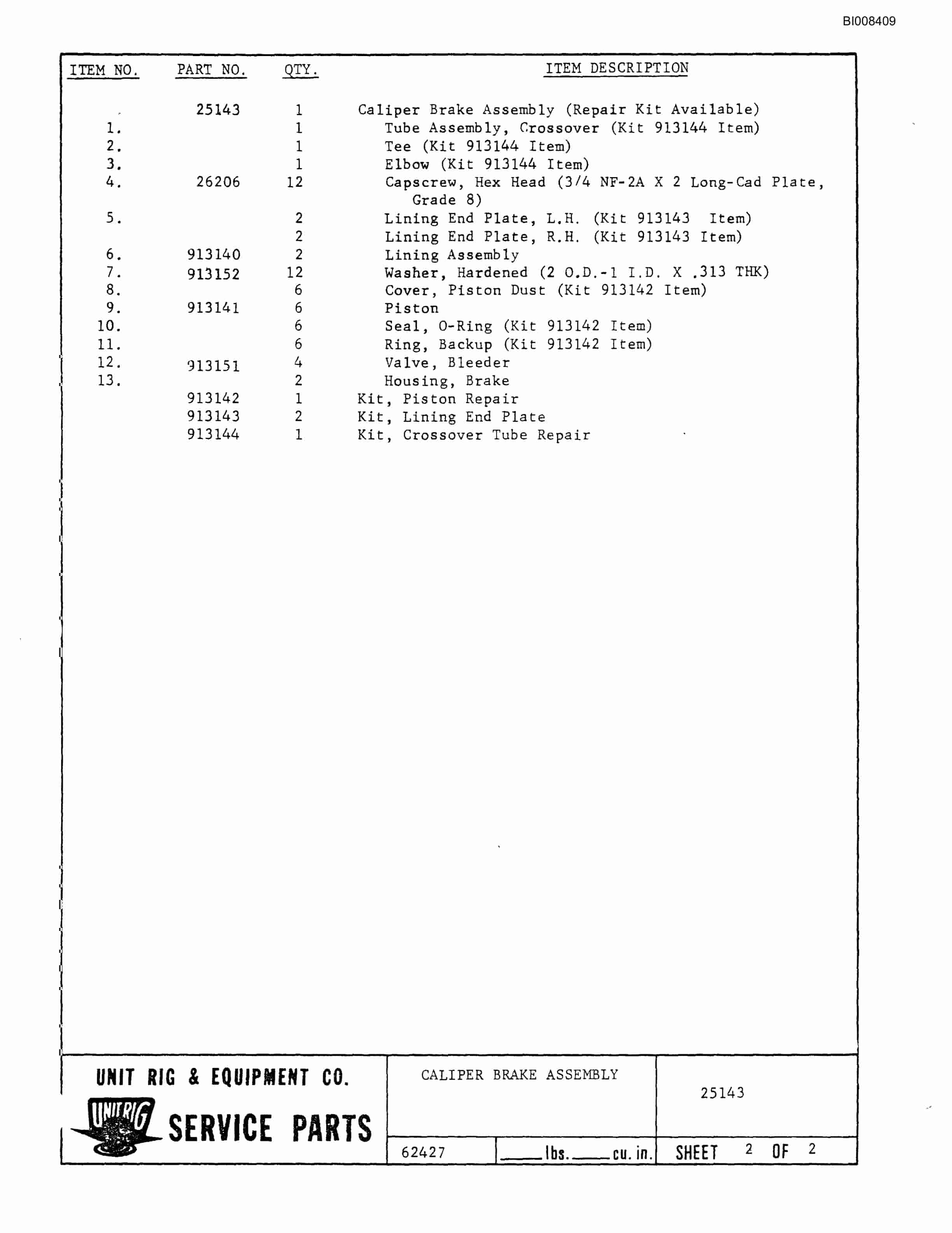 Bucyrus Mark 36 Assembly Parts Catalog BI008409-4