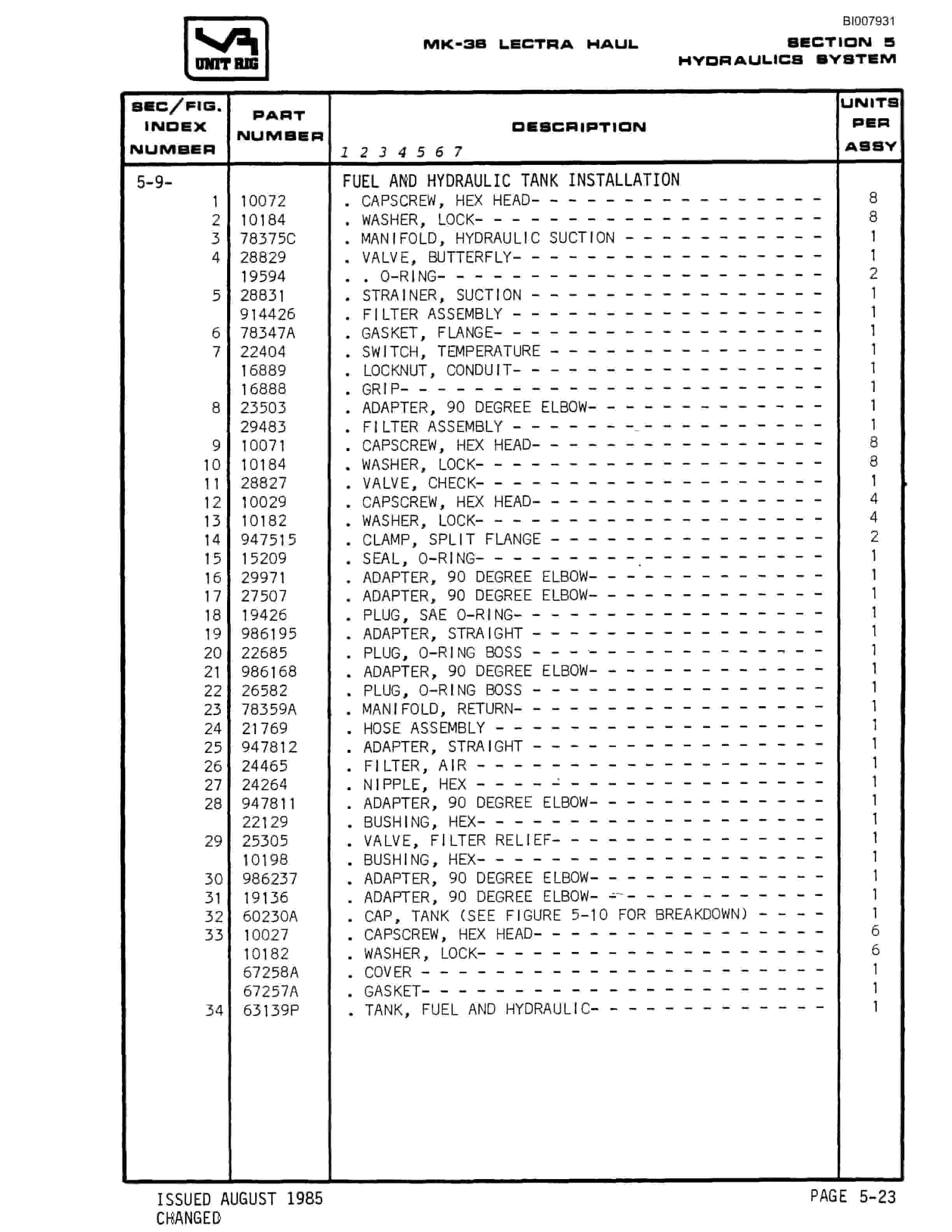 Bucyrus Mark 36 Illustrated Parts Catalog BI007931-2