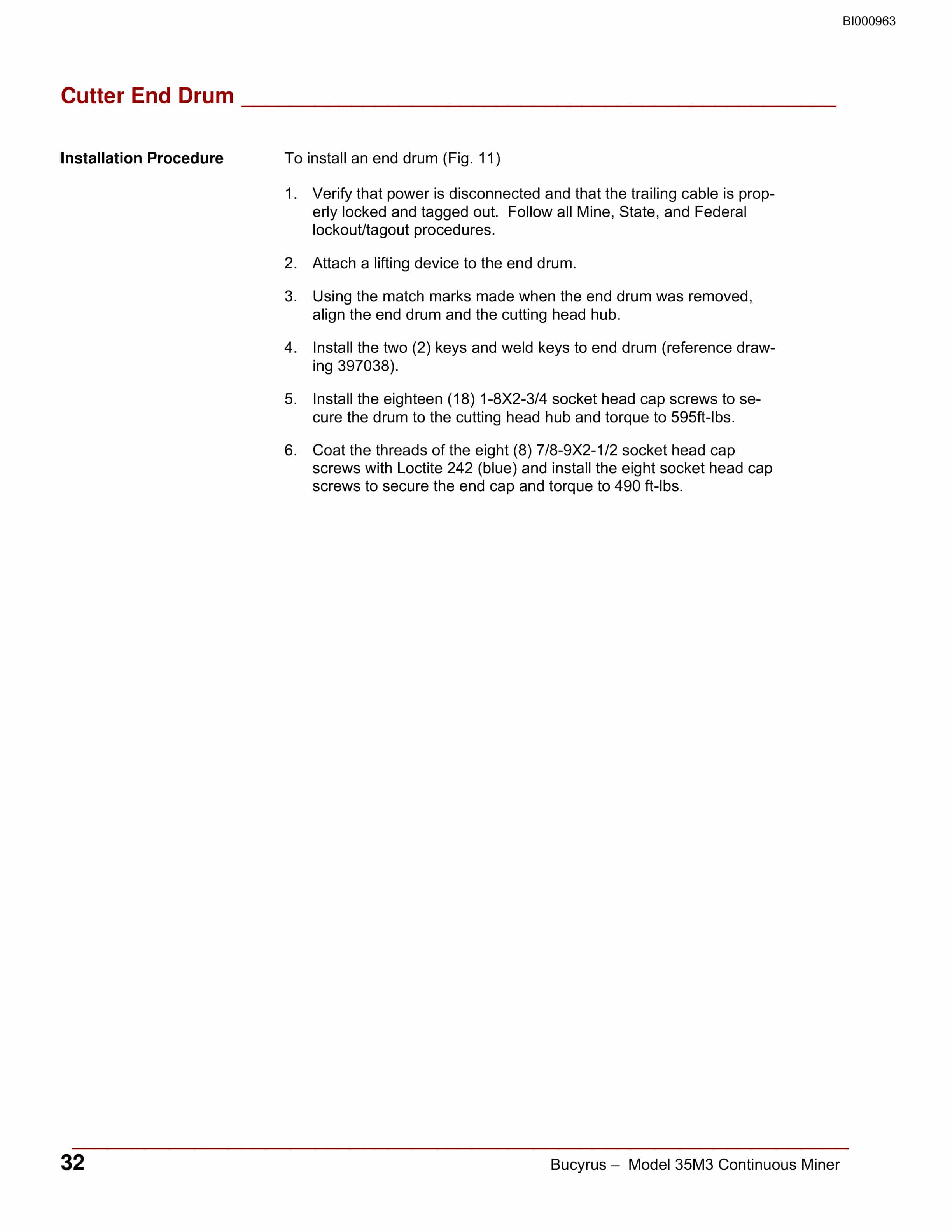 Bucyrus Mechanical Continuous Miner Operation Manual BI000963-4