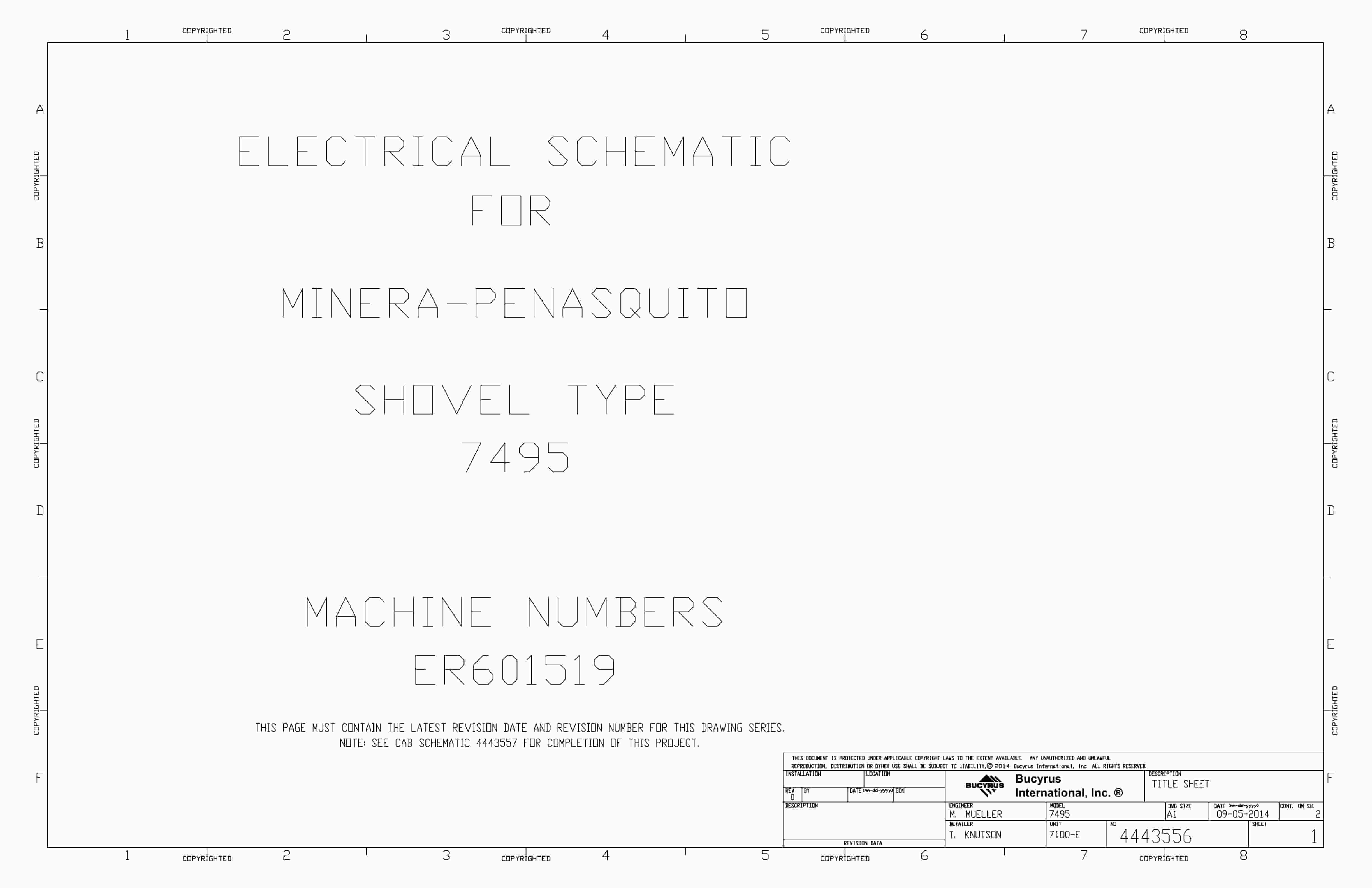 Bucyrus Minera-Penasquito Shovel Type 7495 Electrical Schematic 4443556