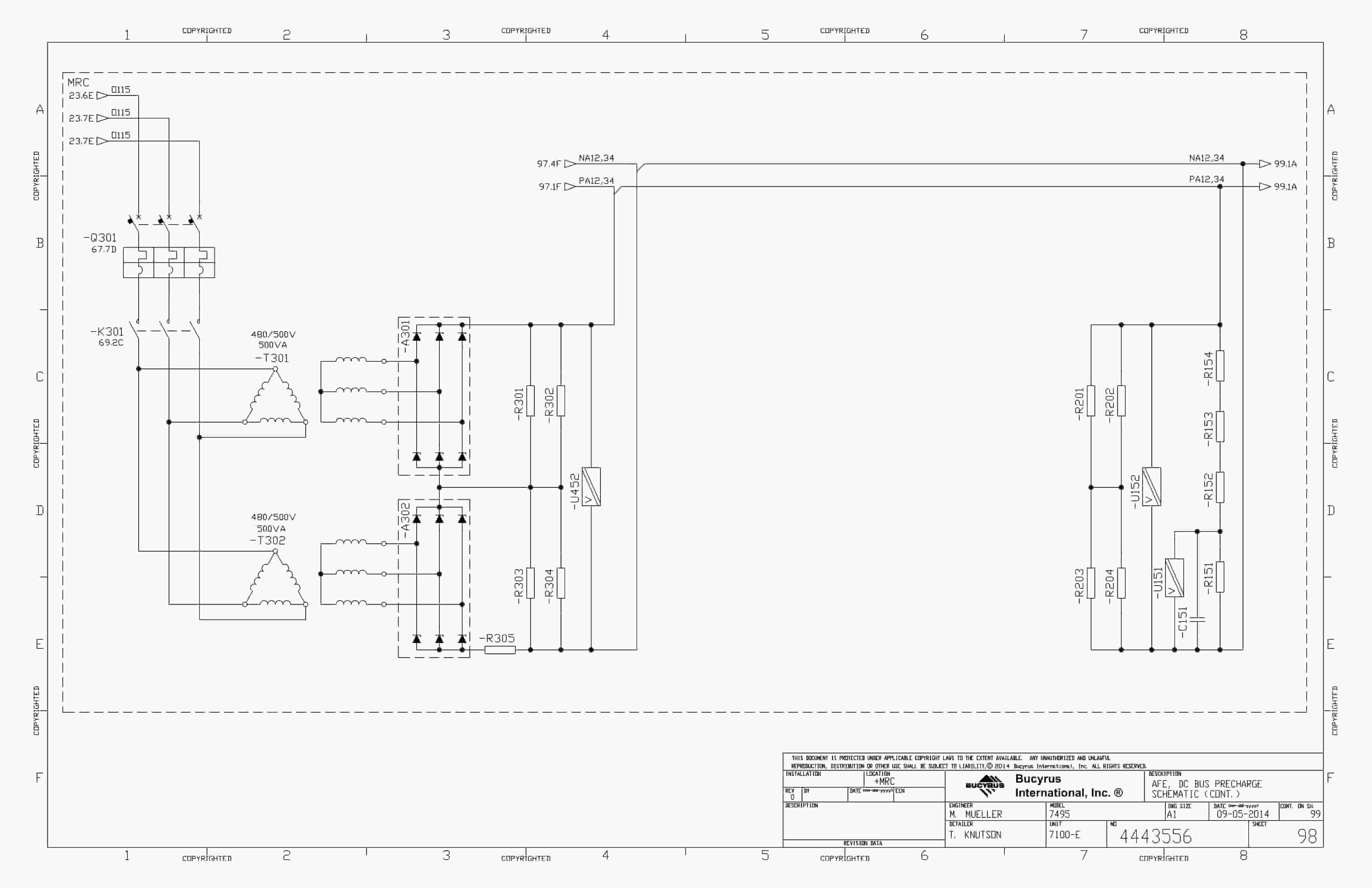 Bucyrus Minera-Penasquito Shovel Type 7495 Electrical Schematic 4443556-5