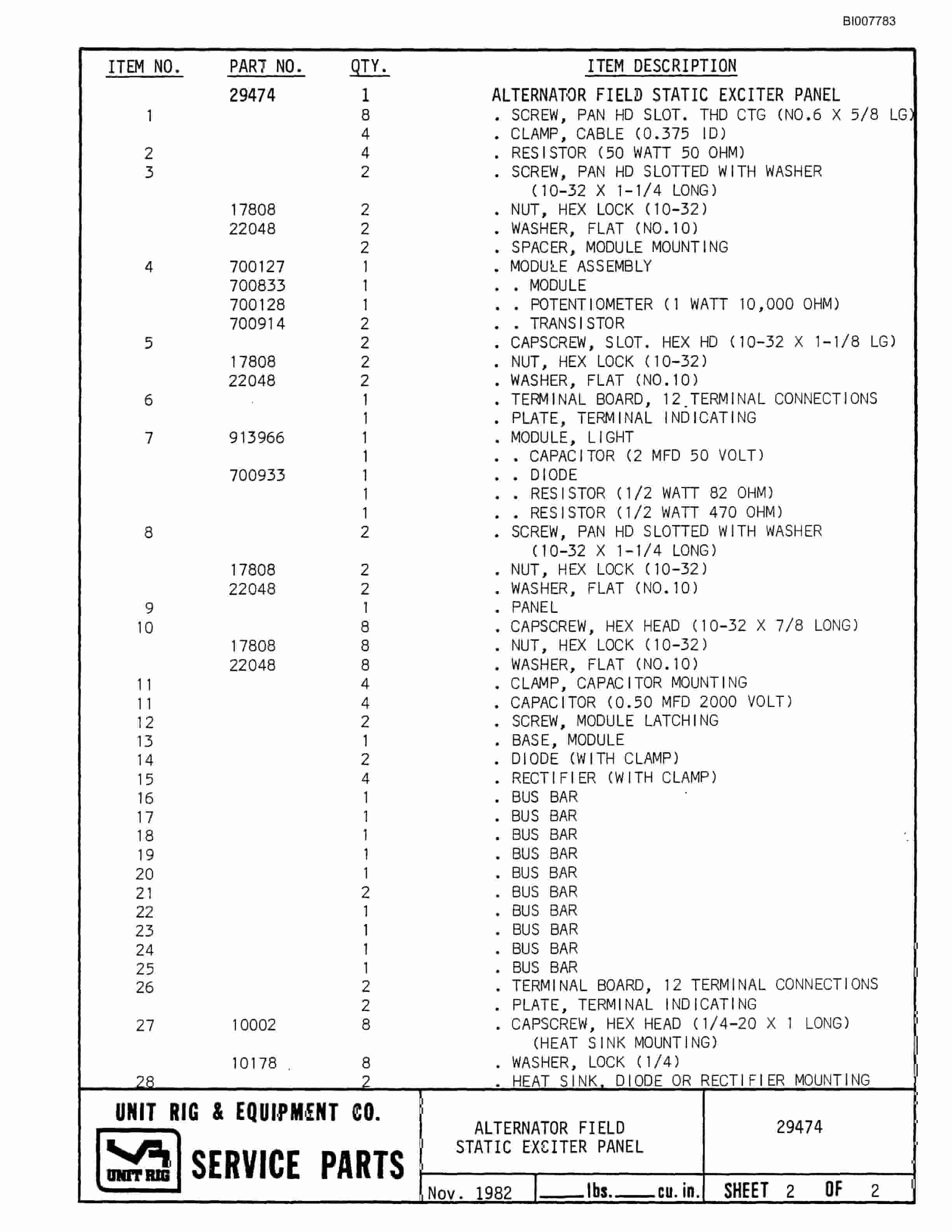 Bucyrus MK-24 (Reman) Parts Catalog BI007783-5