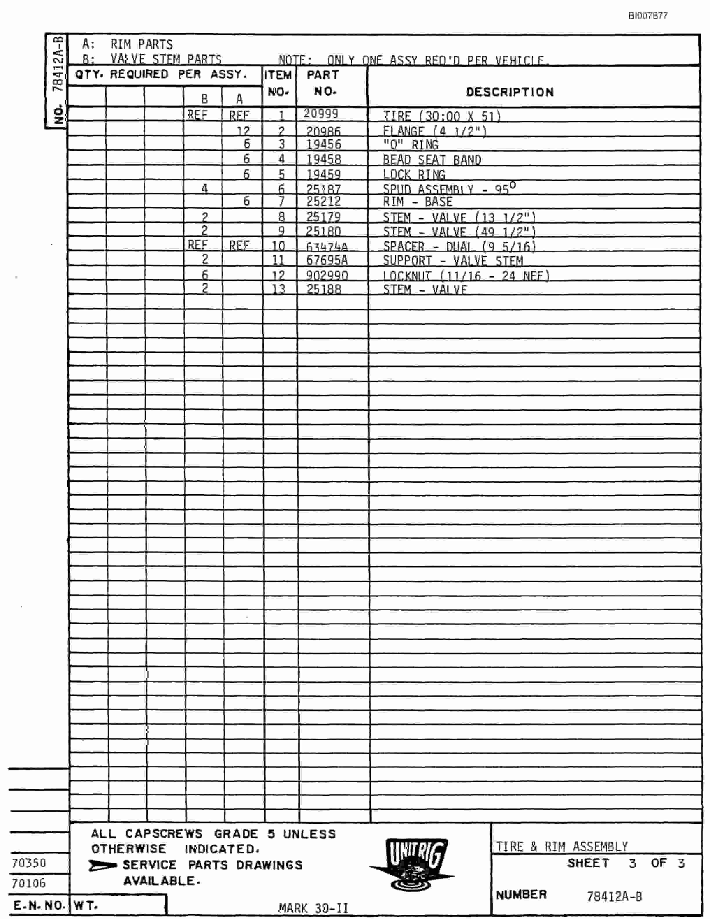 Bucyrus MK-30 Assembly Parts Catalog BI007877-3