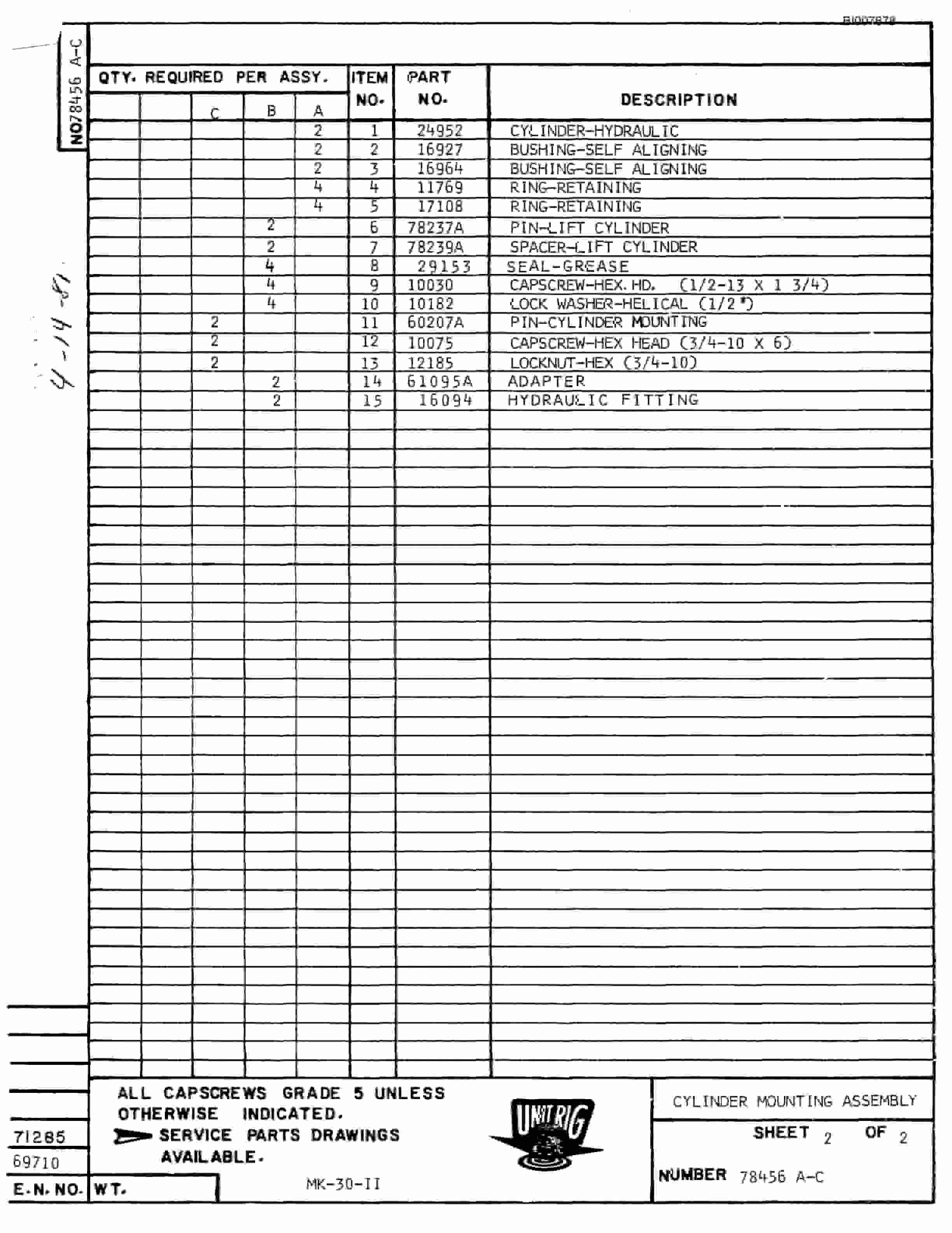 Bucyrus MK-30 Assembly Parts Catalog BI007878-3