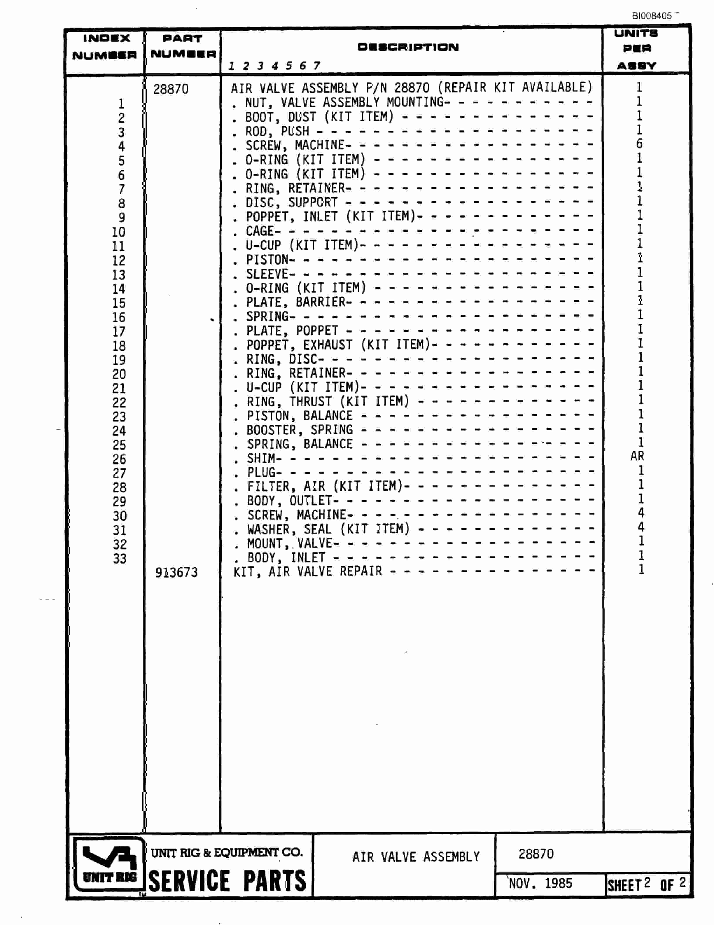 Bucyrus MK-30 Parts Catalog BI008405-4