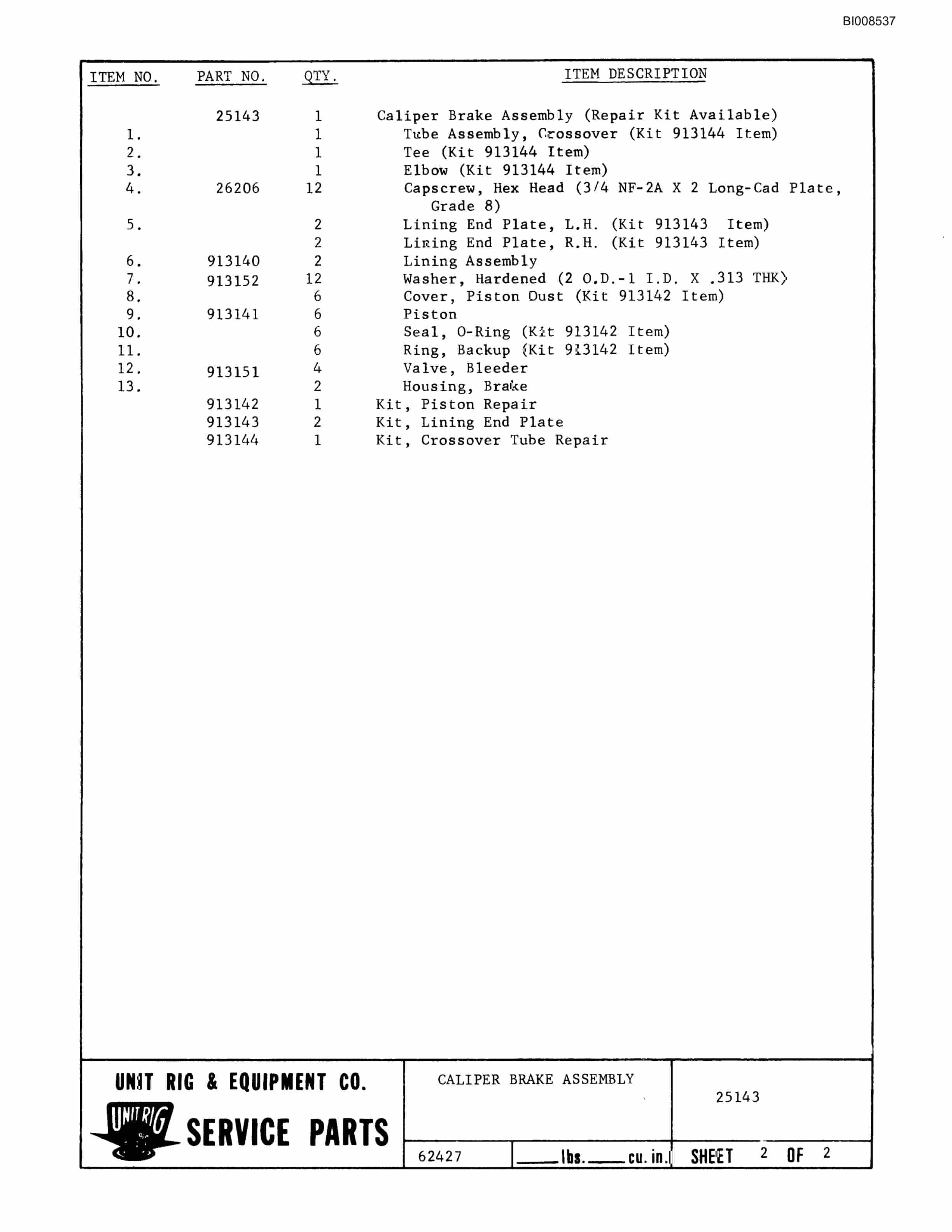 Bucyrus MK-36 Assembly Parts Catalog BI008537-4