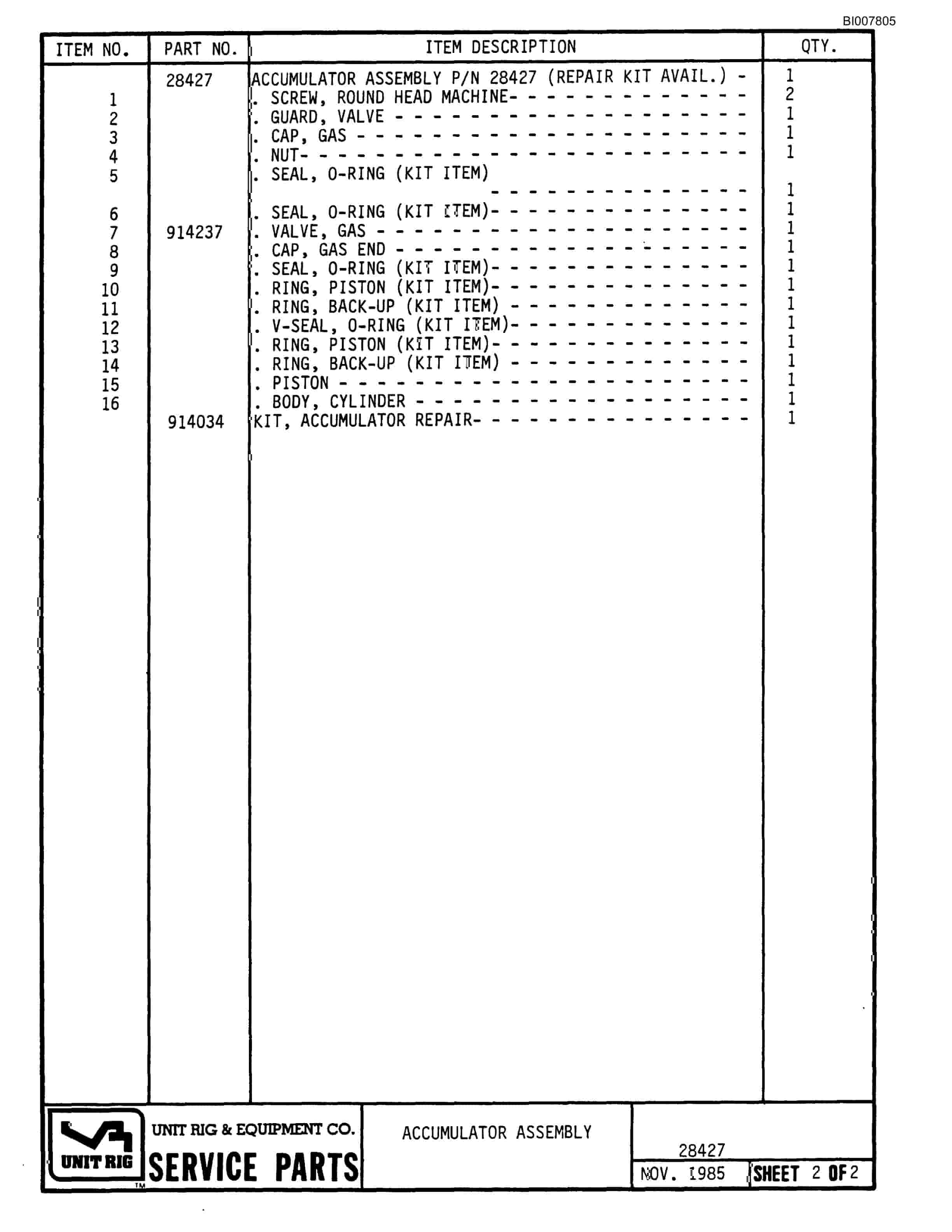 Bucyrus MK-36 Parts Catalog BI007805-4