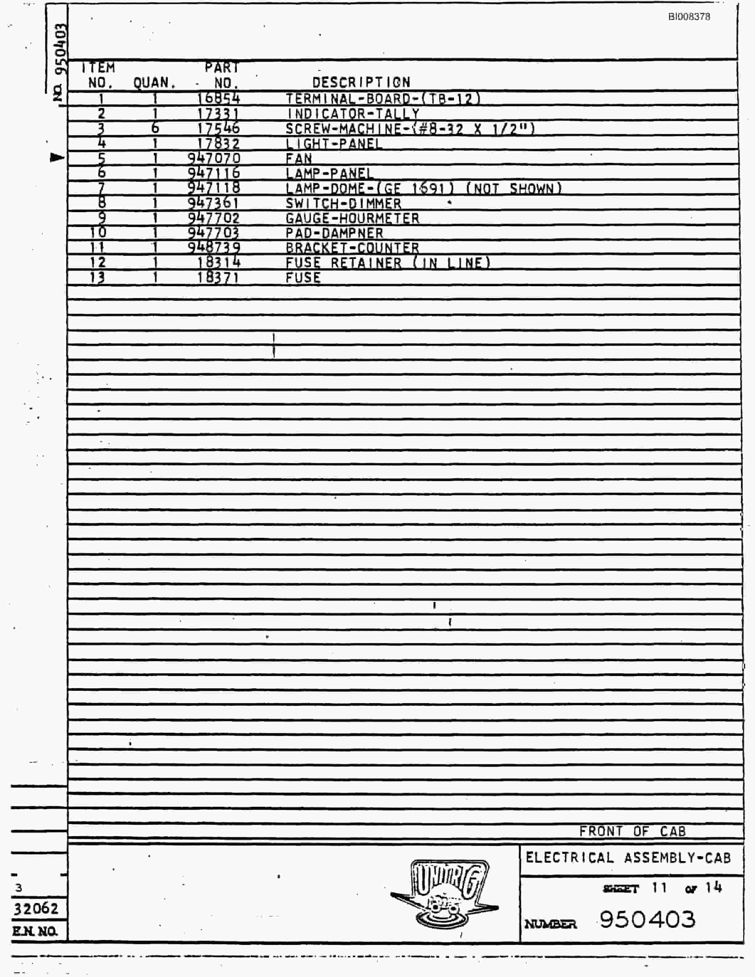Bucyrus MK-85 Illustrated Parts Catalog BI008378-3