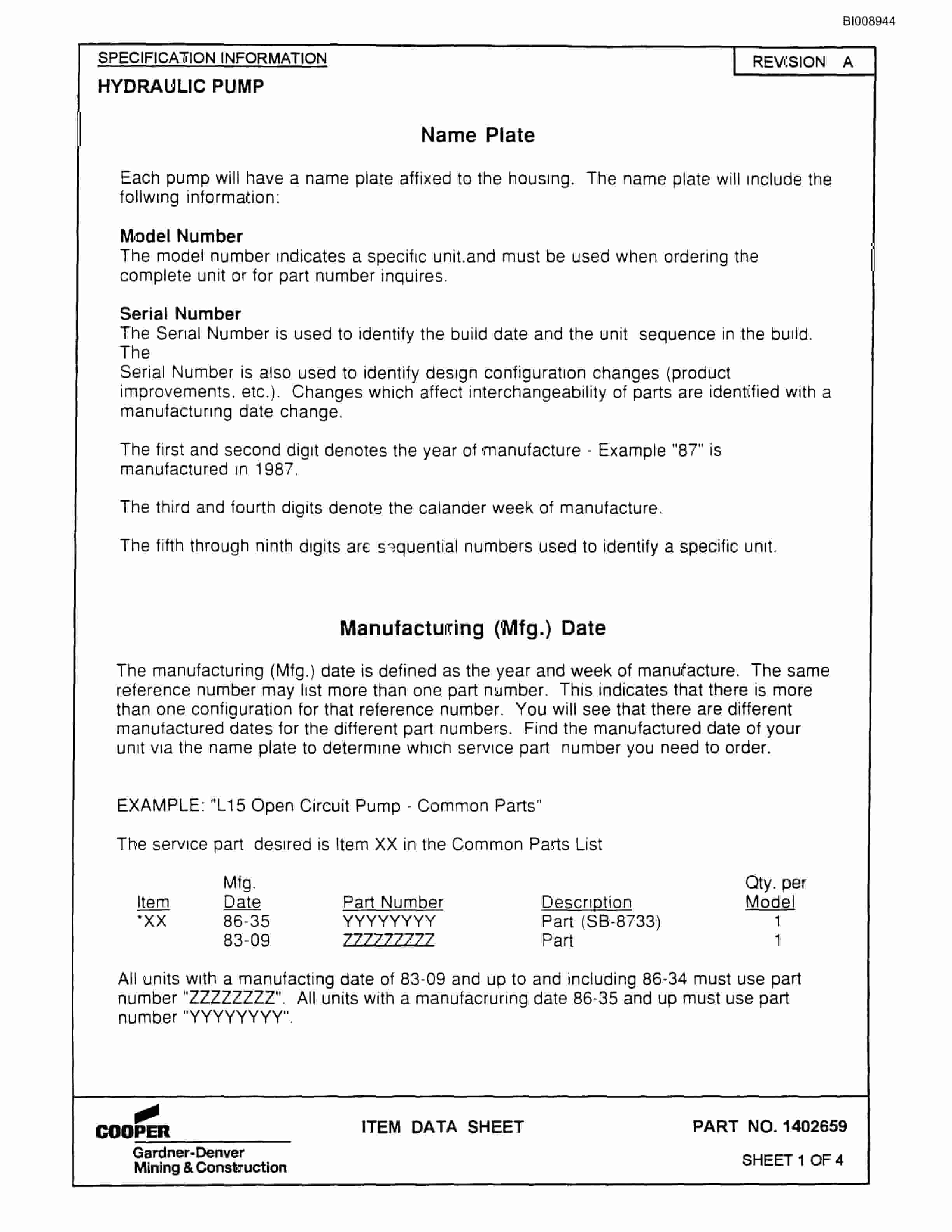 Bucyrus MK35H 2 Boom Hydraulic Jumbo Parts Catalog BI008944-3