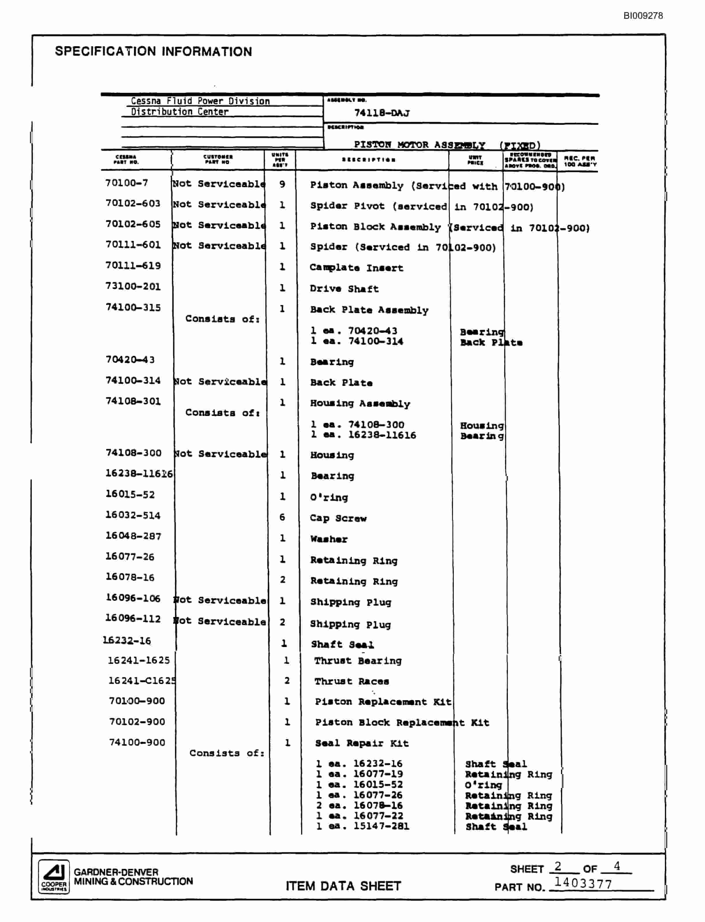 Bucyrus MK45 Articulated Hydraulic Jumbo Parts Catalog BI009278-3