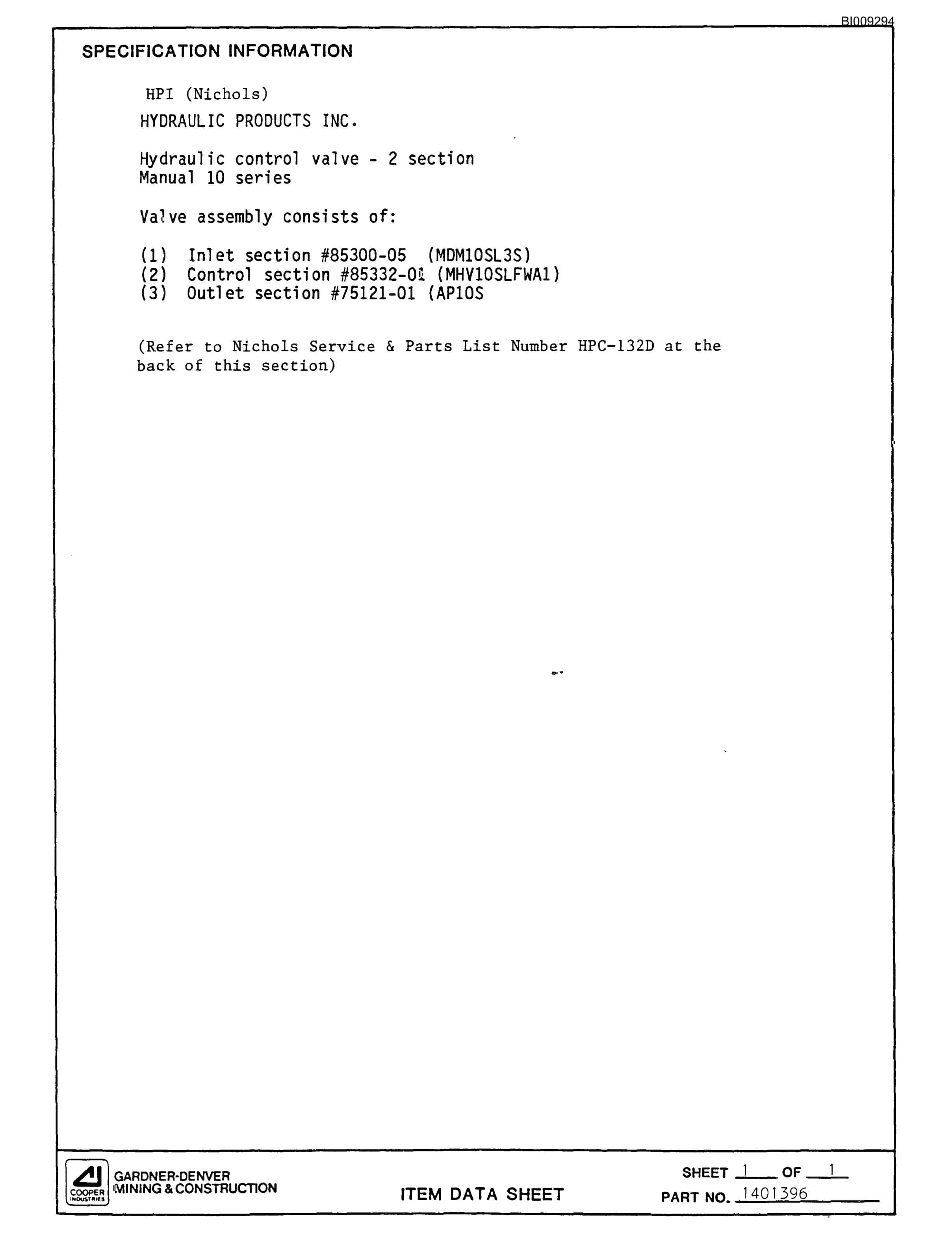 Bucyrus MK45 Articulated Hydraulic Jumbo Parts Catalog BI009294-3