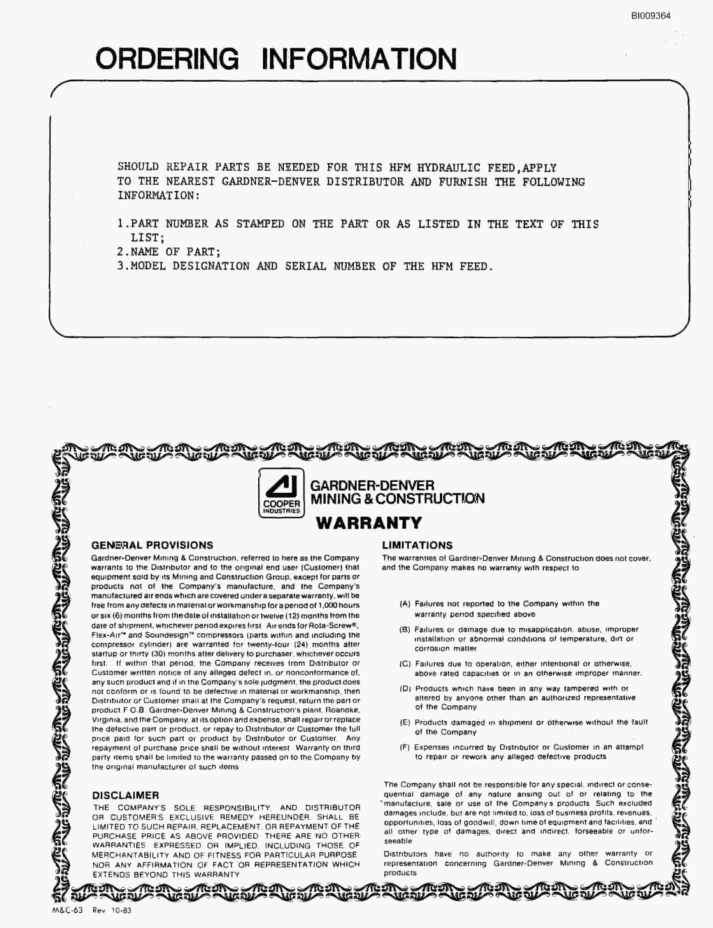 Bucyrus MK45 Articulated Hydraulic Jumbo Parts Catalog BI009364-2