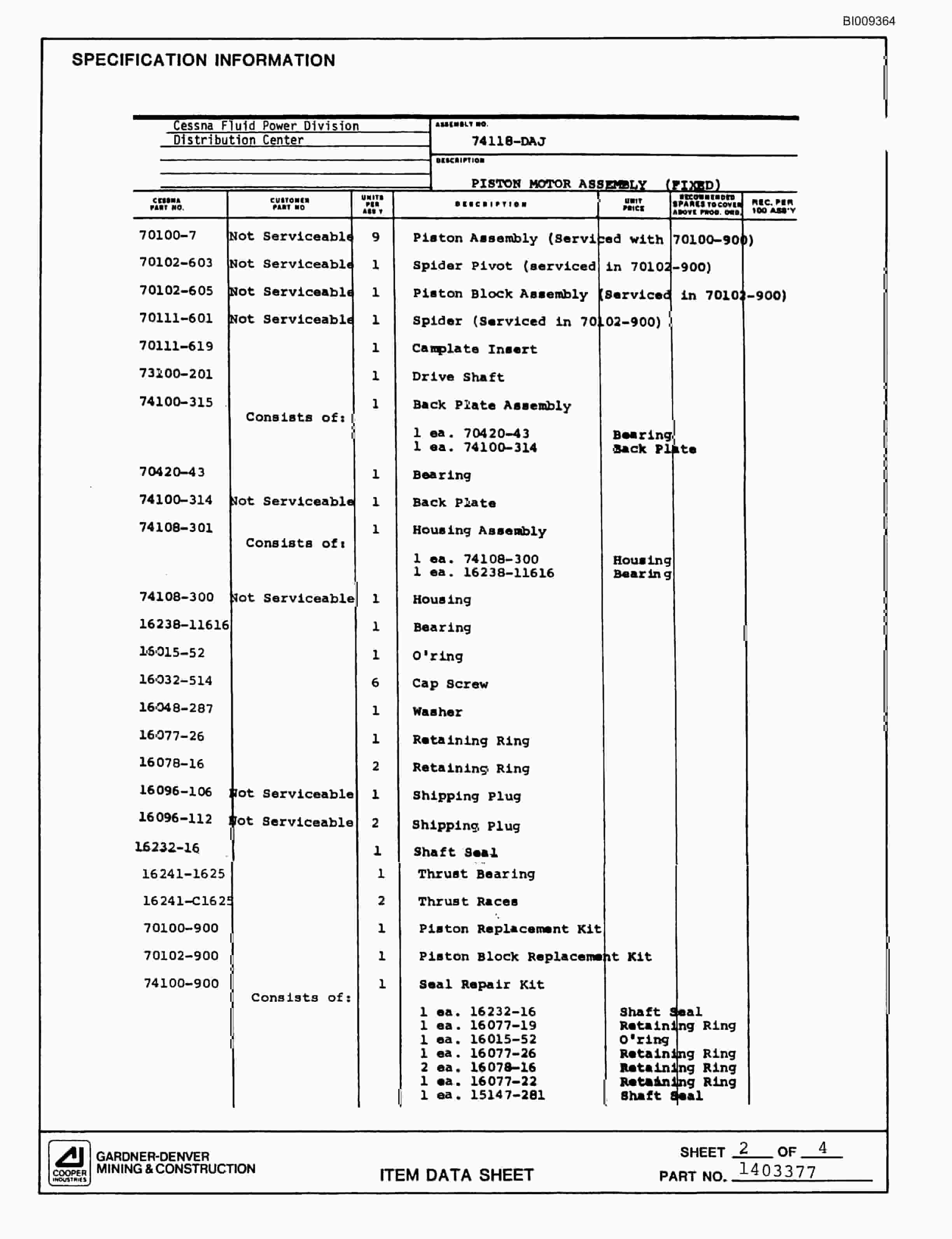 Bucyrus MK45 Articulated Hydraulic Jumbo Parts Catalog BI009364-5