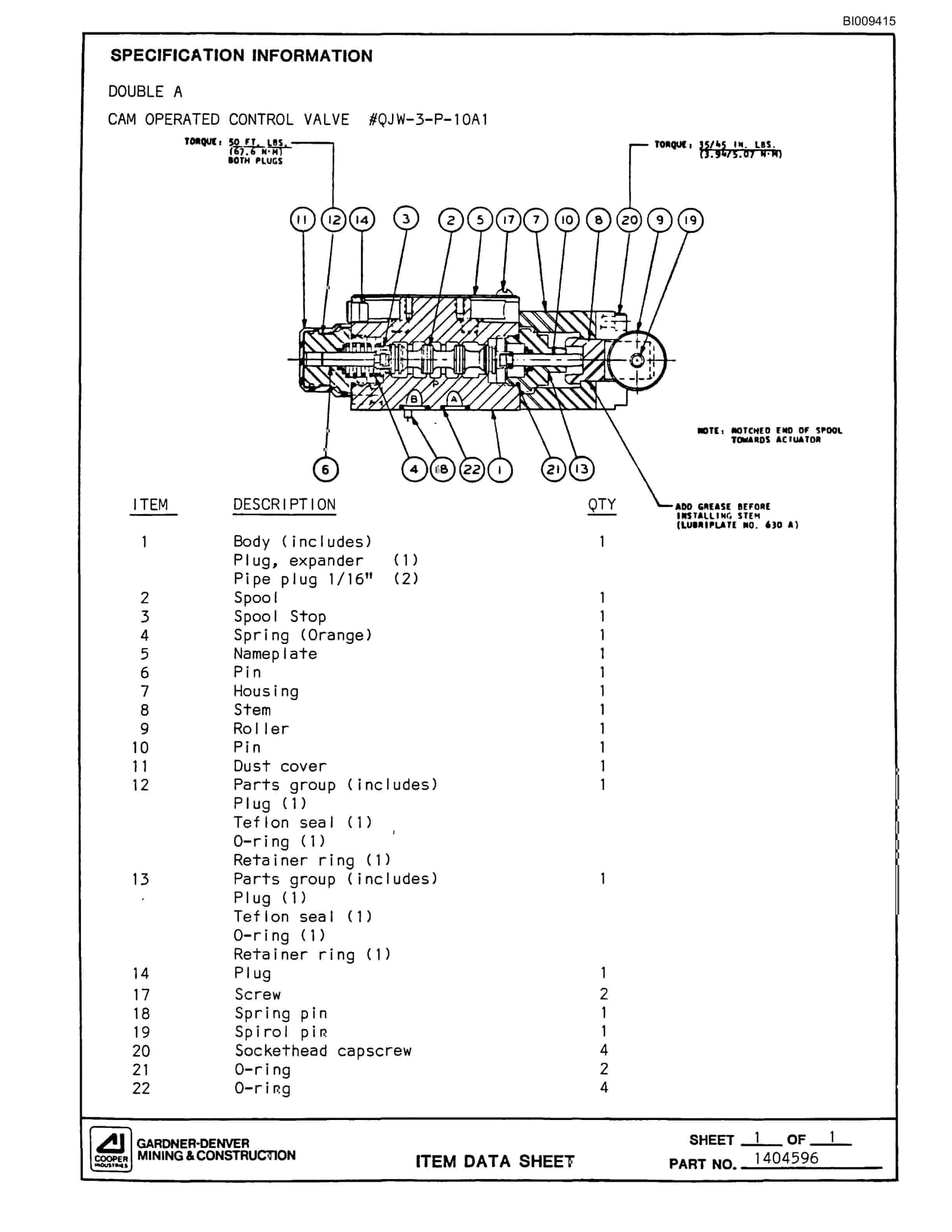 Bucyrus MK45 Articulated Hydraulic Jumbo Parts Catalog BI009415-4