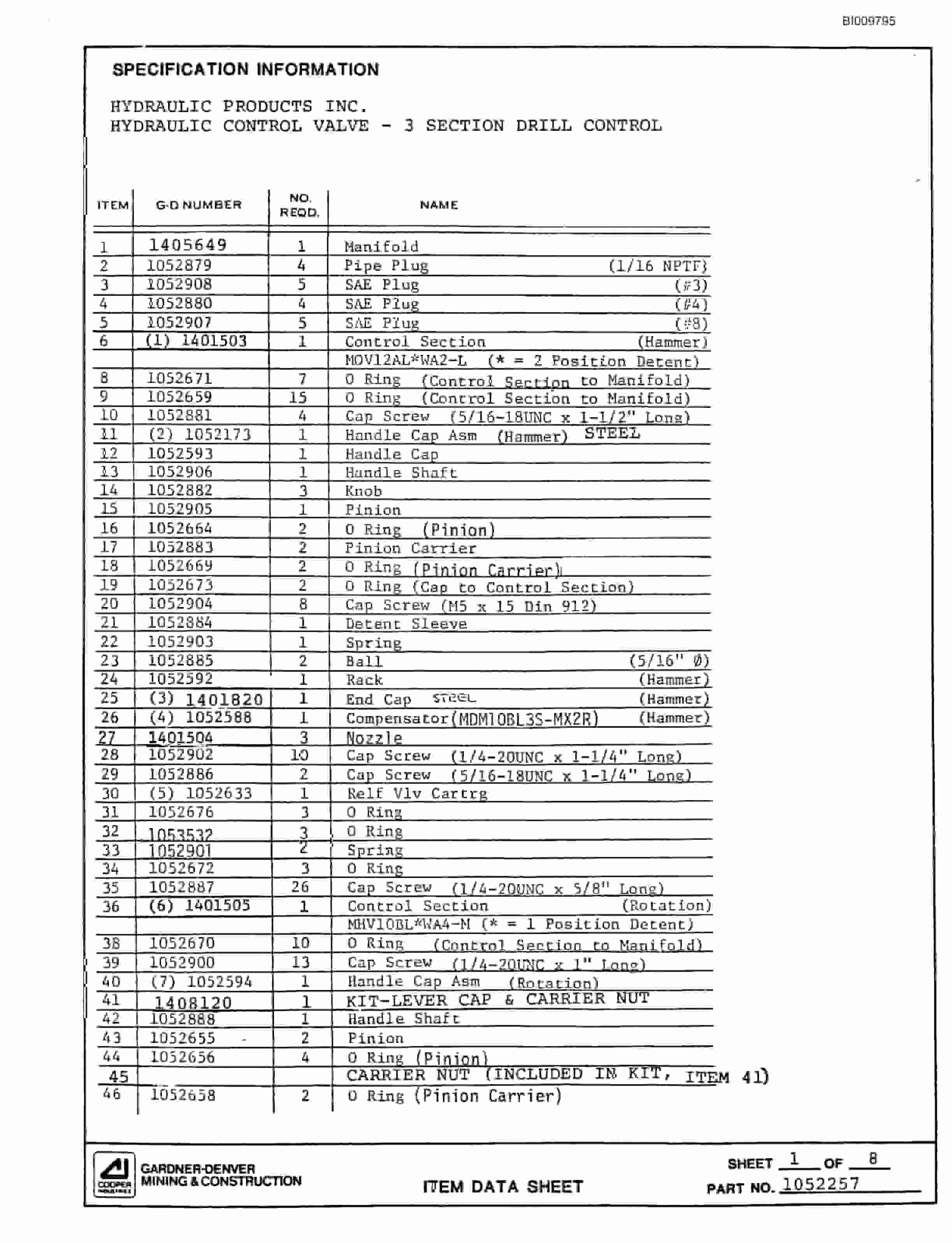Bucyrus MK45 Single Boom Hydraulic Jumbo Parts Catalog BI009795-3