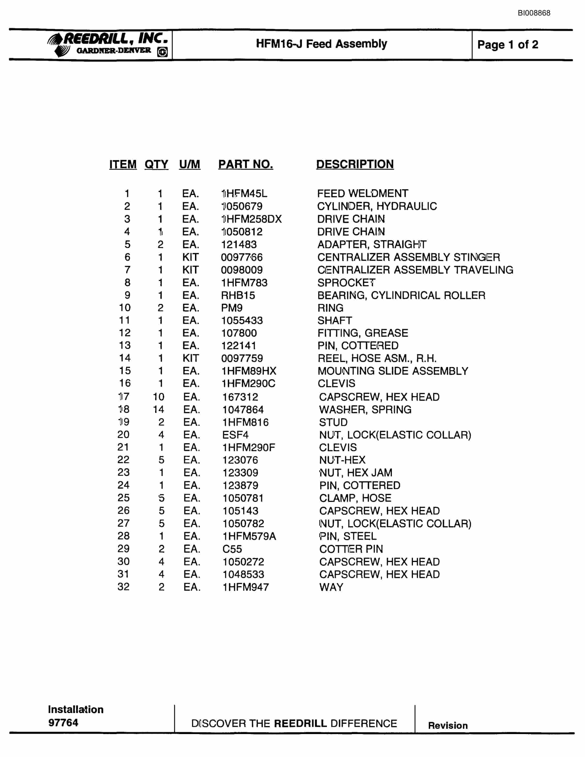Bucyrus MK45HD Hydraulic Jumbo Parts Catalog BI008868-3