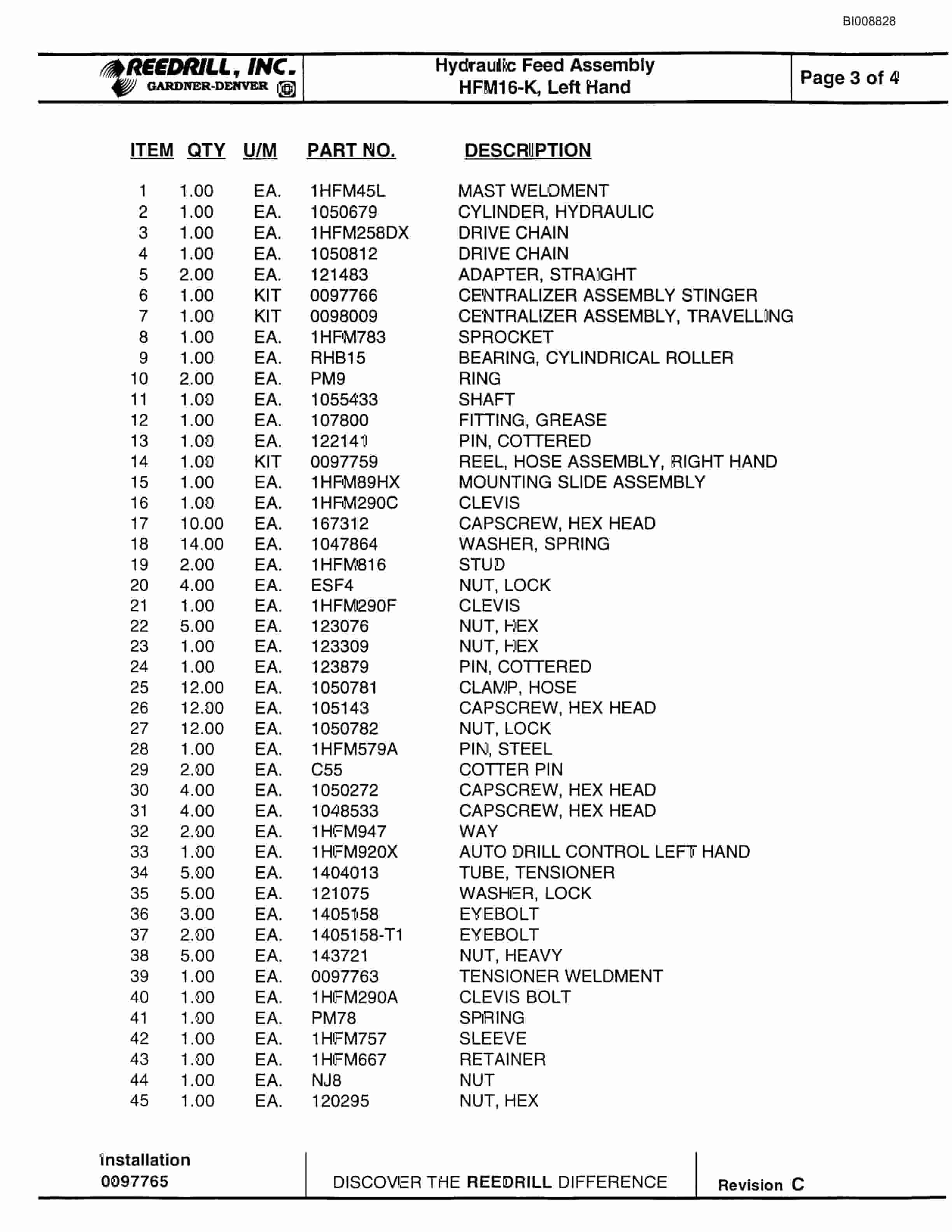Bucyrus MK45HD Single Boom Hydraulic Jumbo Parts Catalog BI008828-3