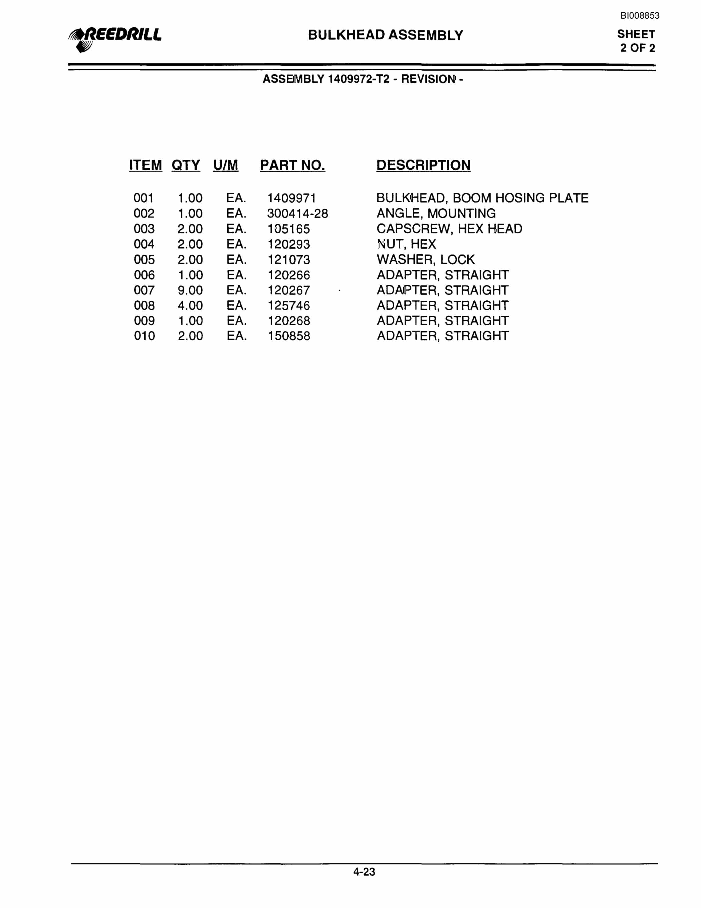 Bucyrus MK45HDS Single Boom Hydraulic Jumbo Parts Catalog BI008853-2