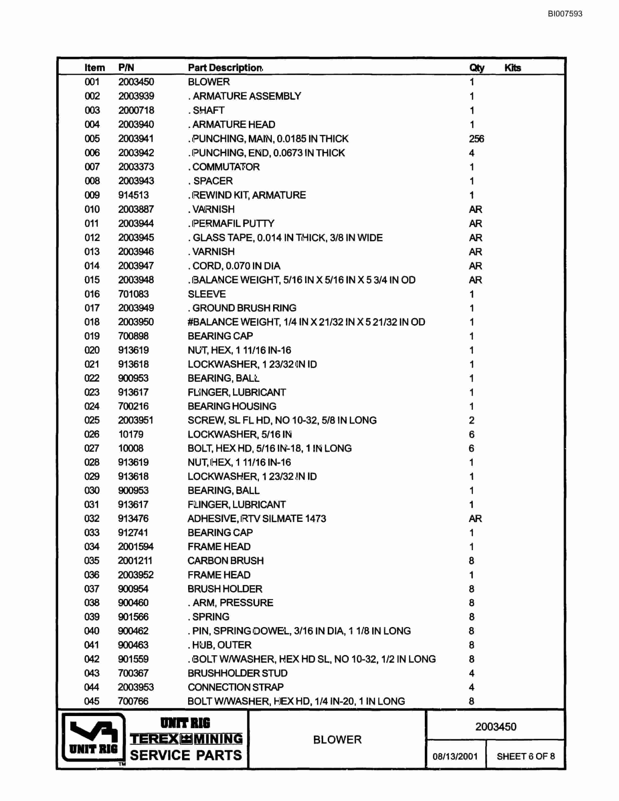 Bucyrus MM-3300AC Parts Catalog BI007593-3