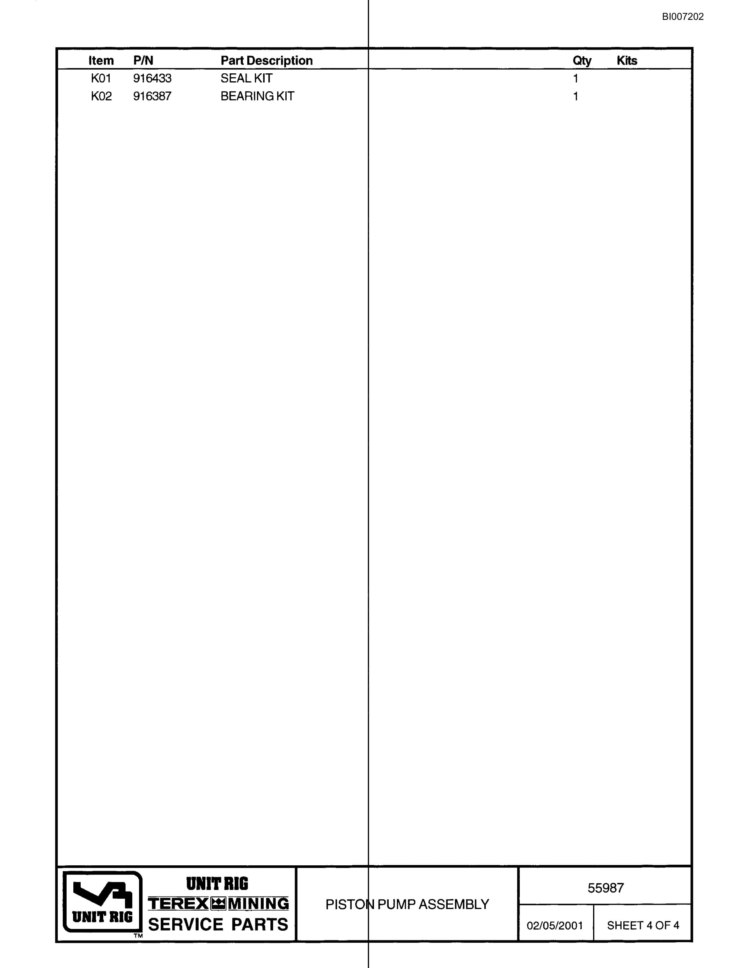 Bucyrus MT-3300 Parts Catalog BI007202-4