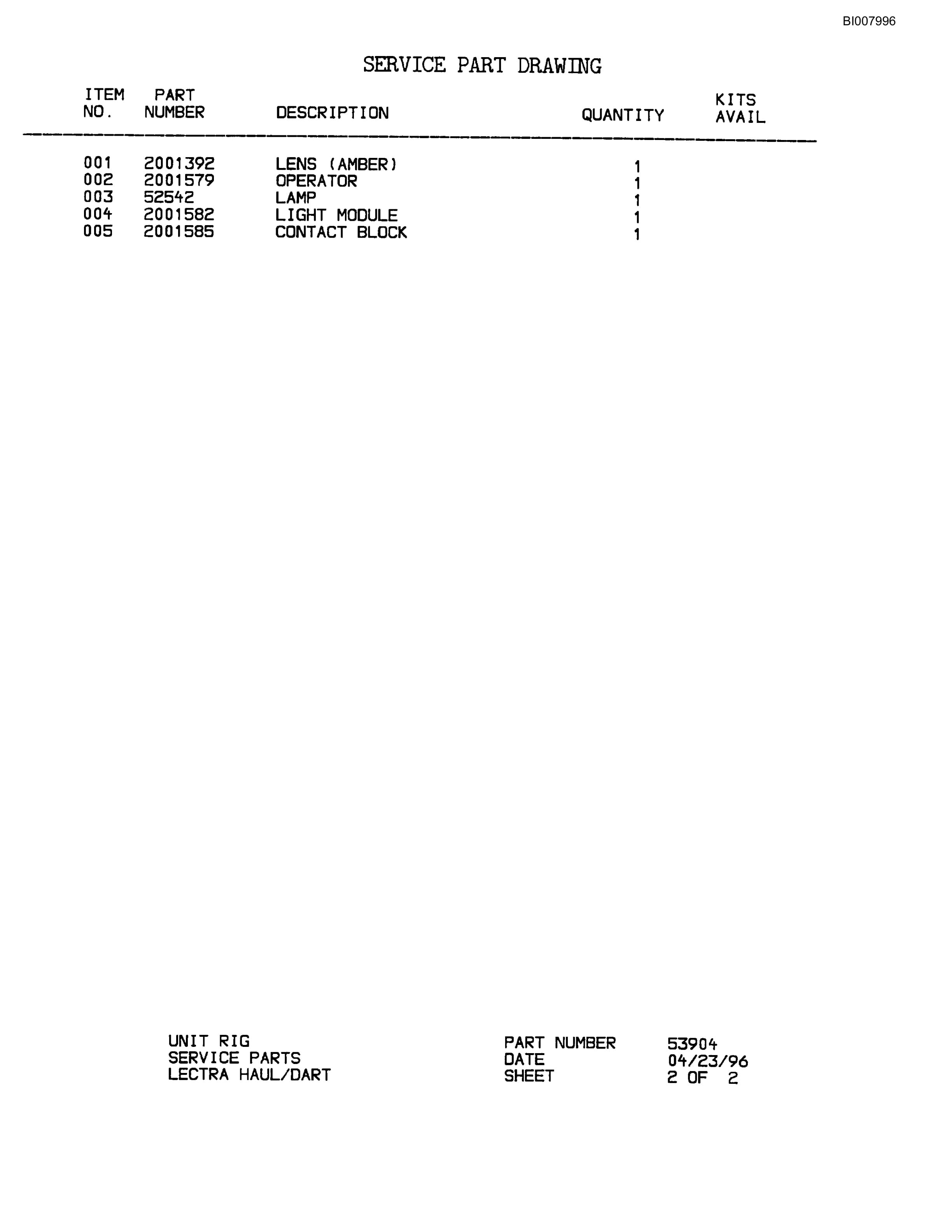 Bucyrus MT-3300 Parts Catalog BI007996-4