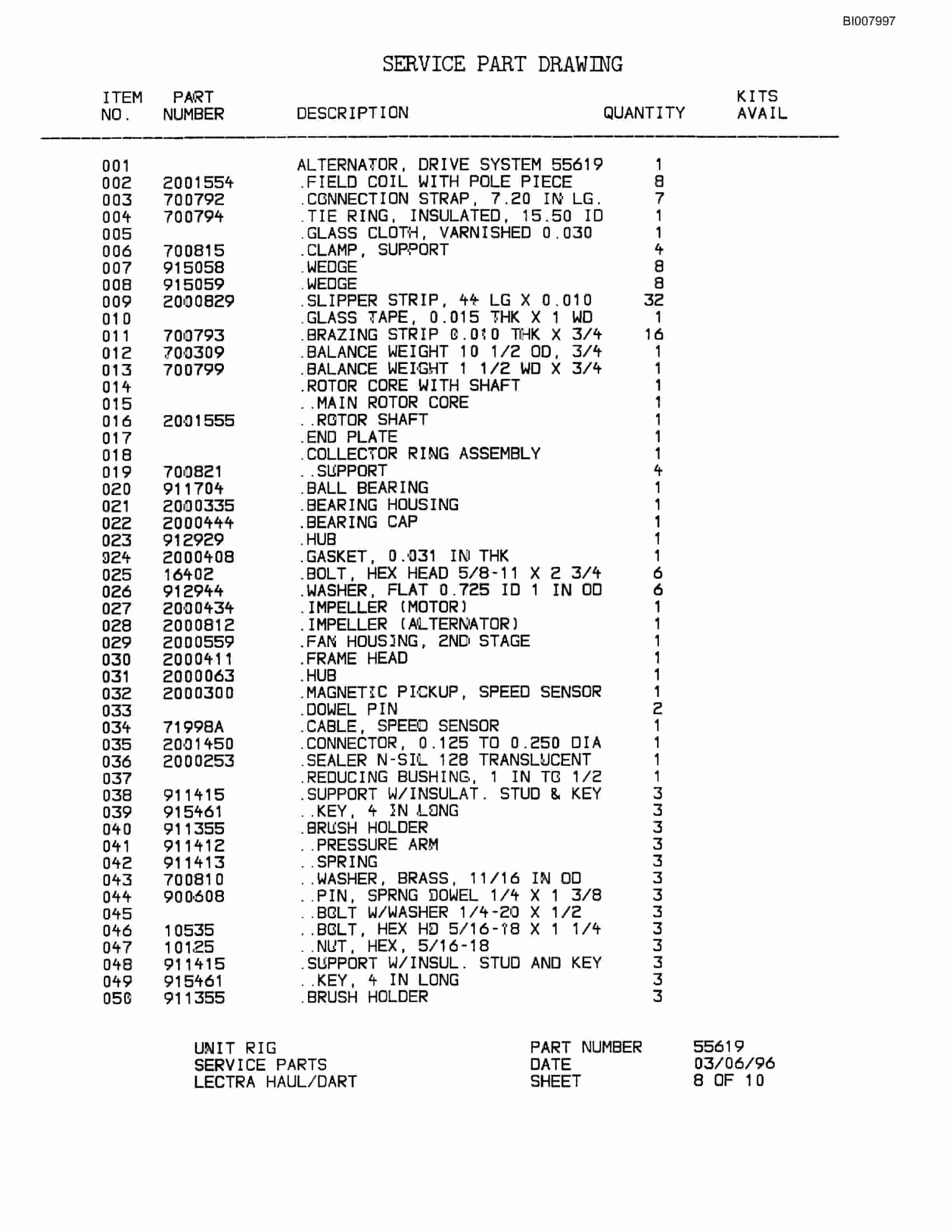 Bucyrus MT-3300 Parts Catalog BI007997-5