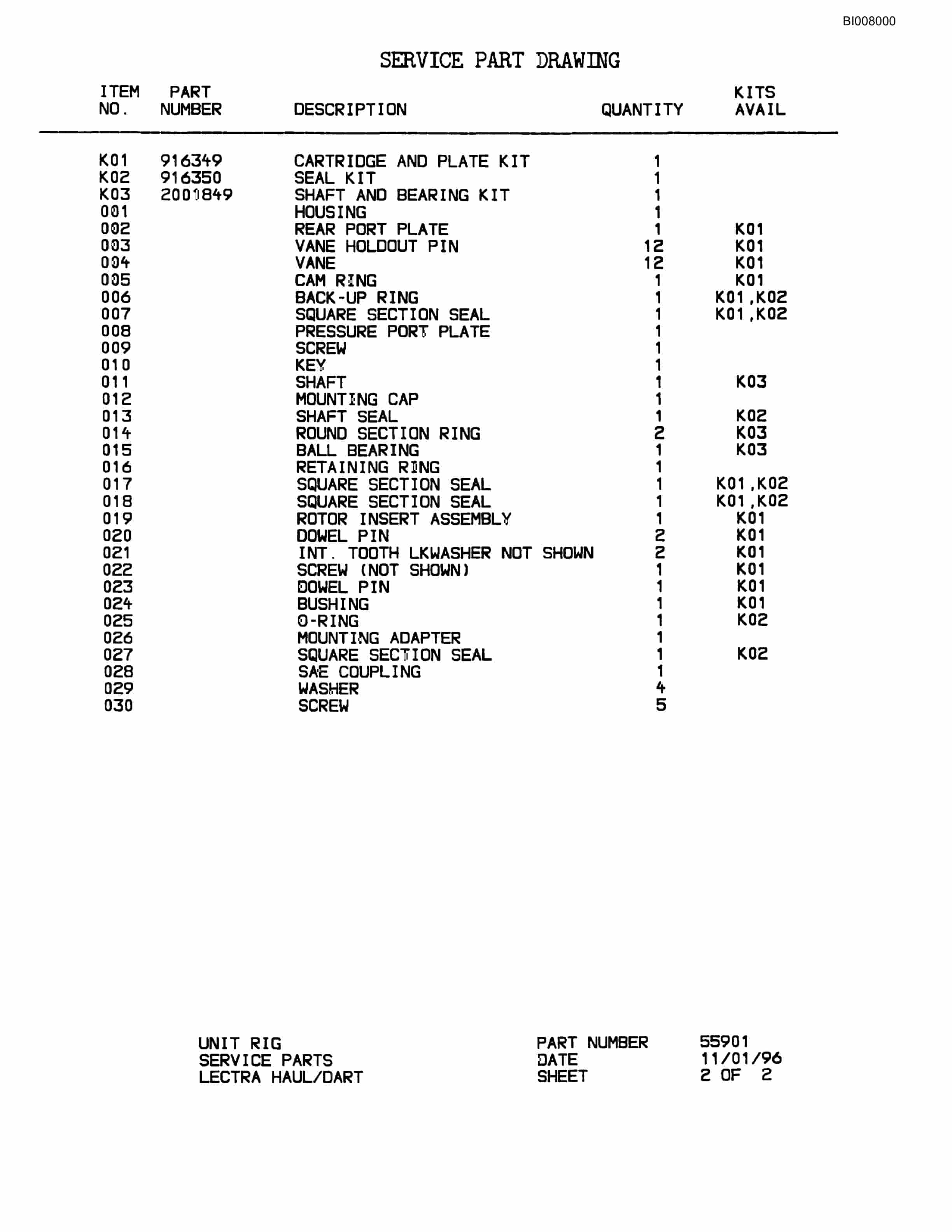 Bucyrus MT-3300 Parts Catalog BI008000-4