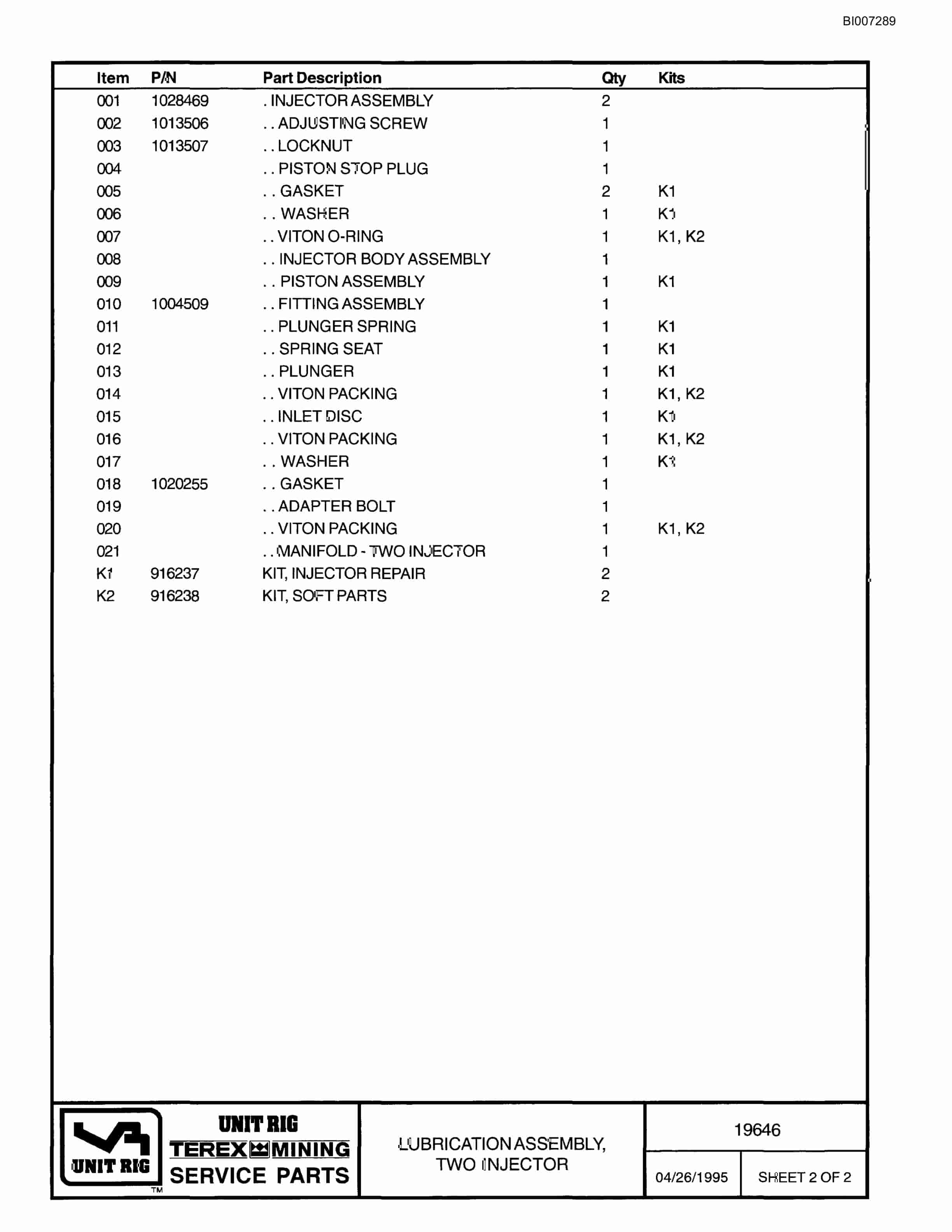 Bucyrus MT-3300AC Parts Catalog BI007289-3
