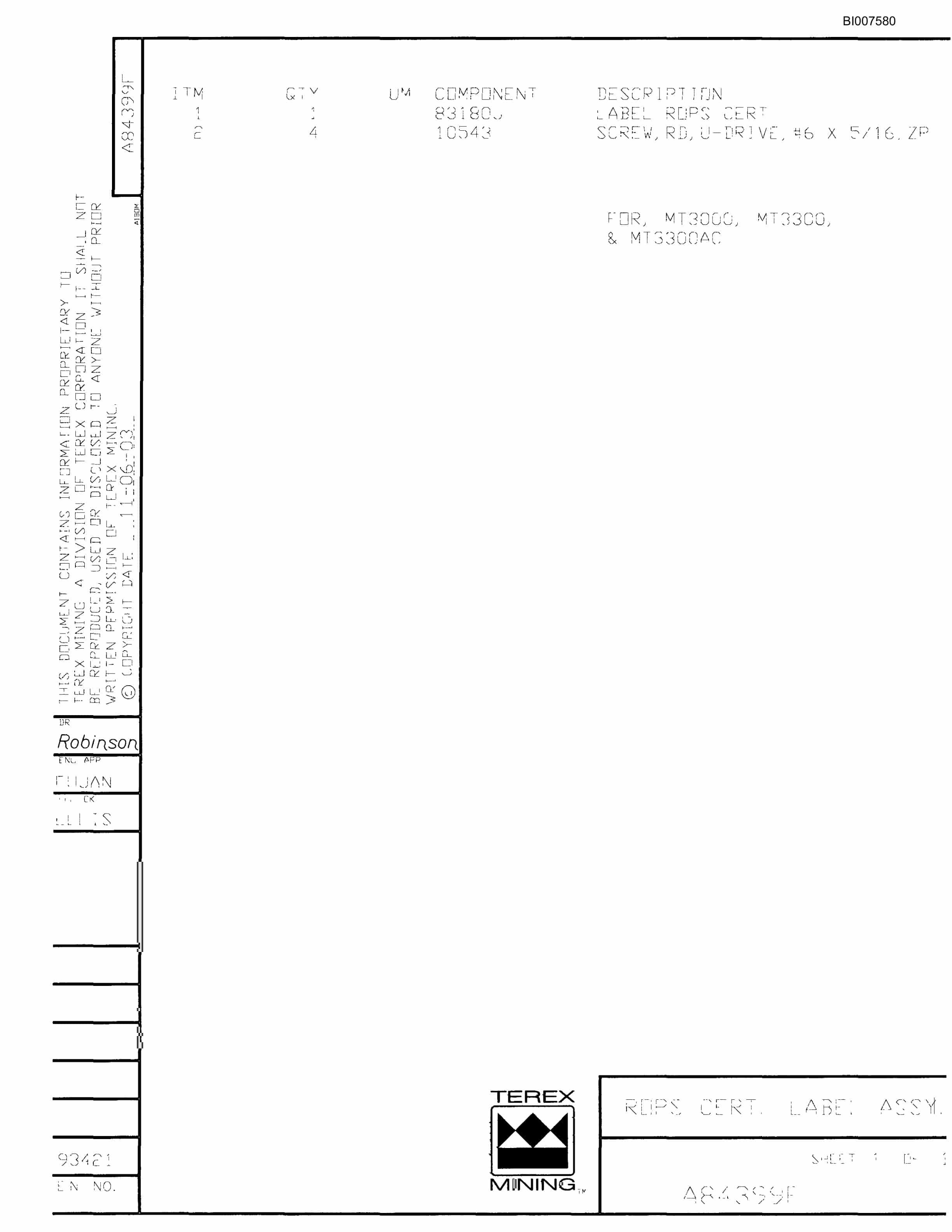 Bucyrus MT-3300AC Parts Catalog BI007580-4