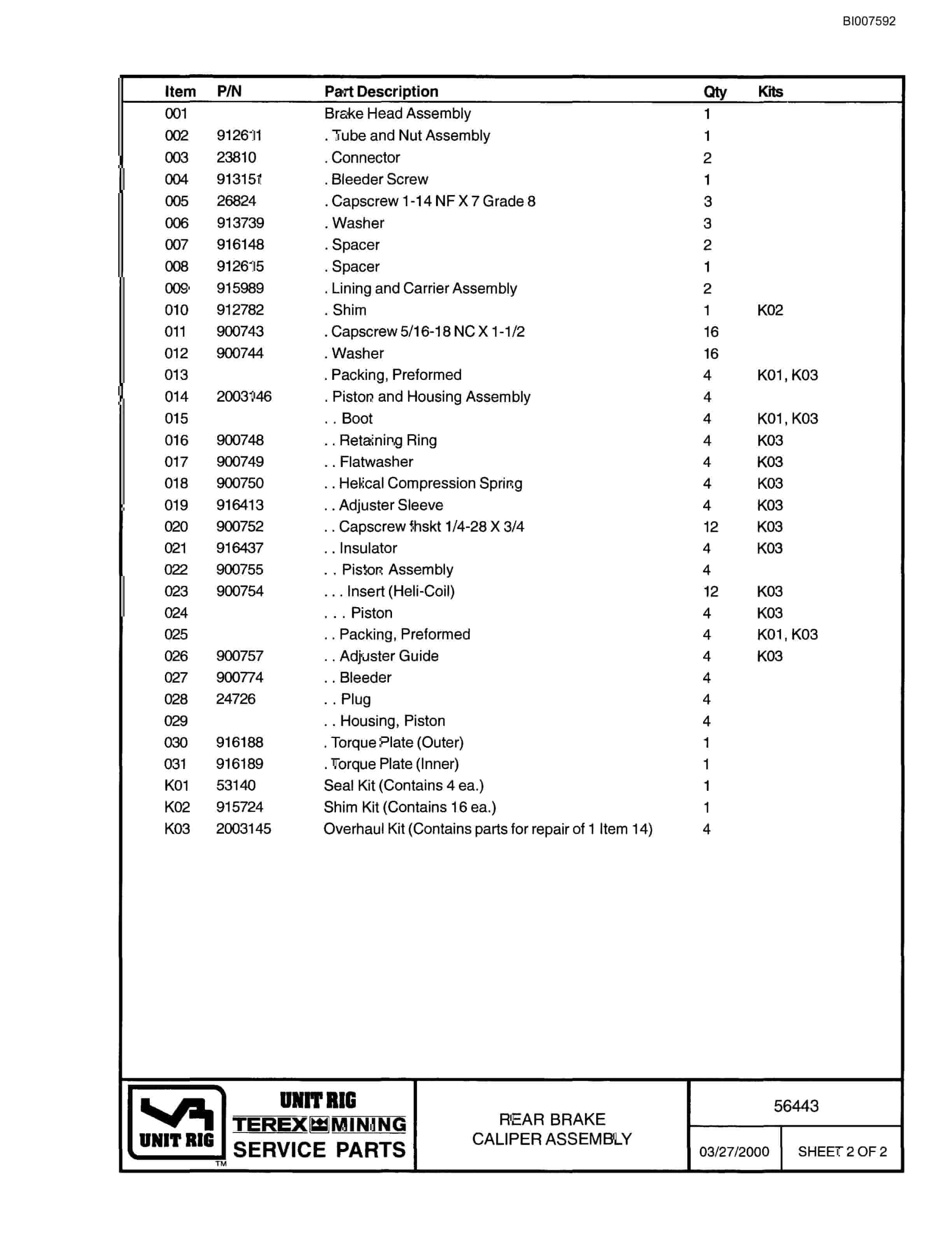 Bucyrus MT-3300AC Parts Catalog BI007592-5