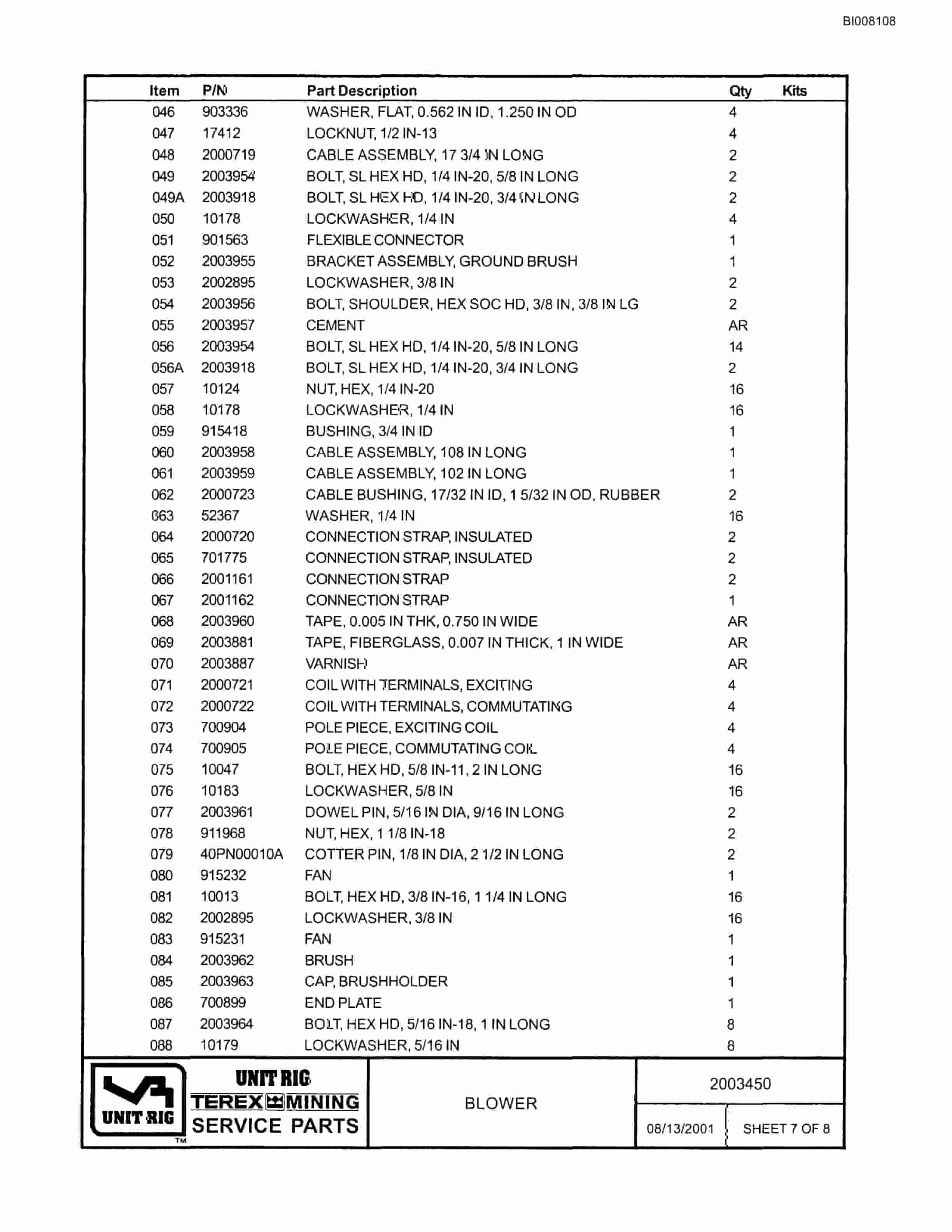 Bucyrus MT-3300AC Parts Catalog BI008108-3