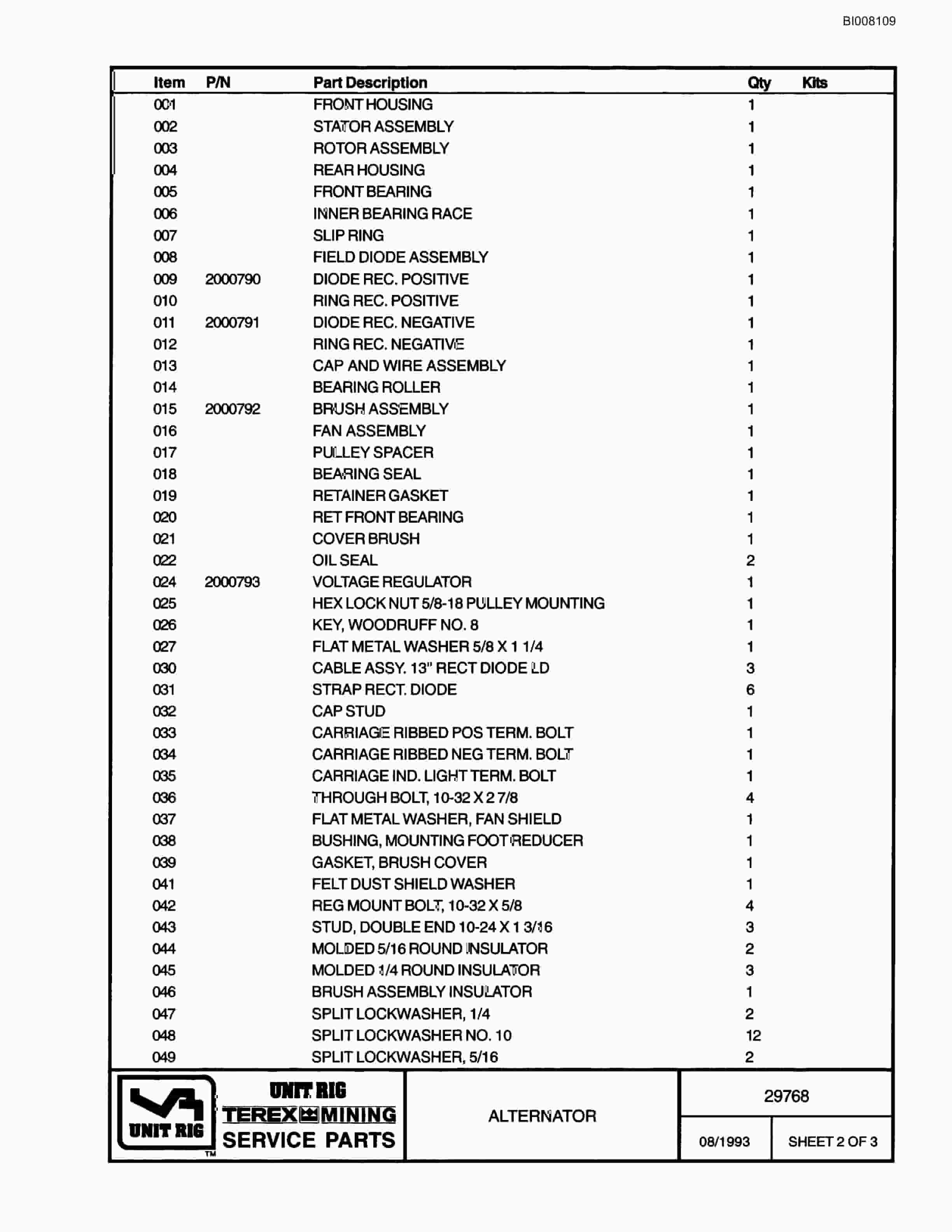 Bucyrus MT-3300AC Parts Catalog BI008109-3