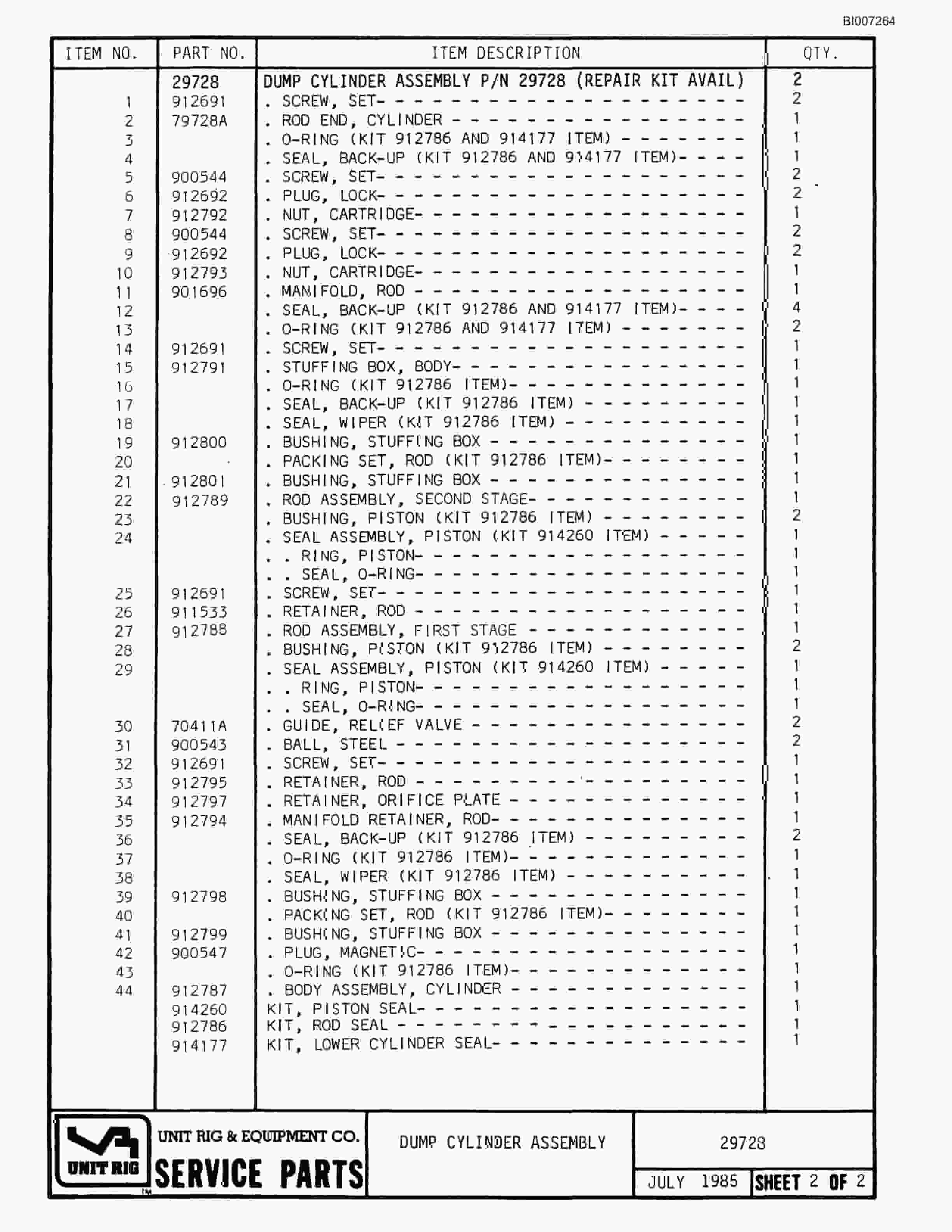 Bucyrus MT-3600 Parts Catalog BI007264-4